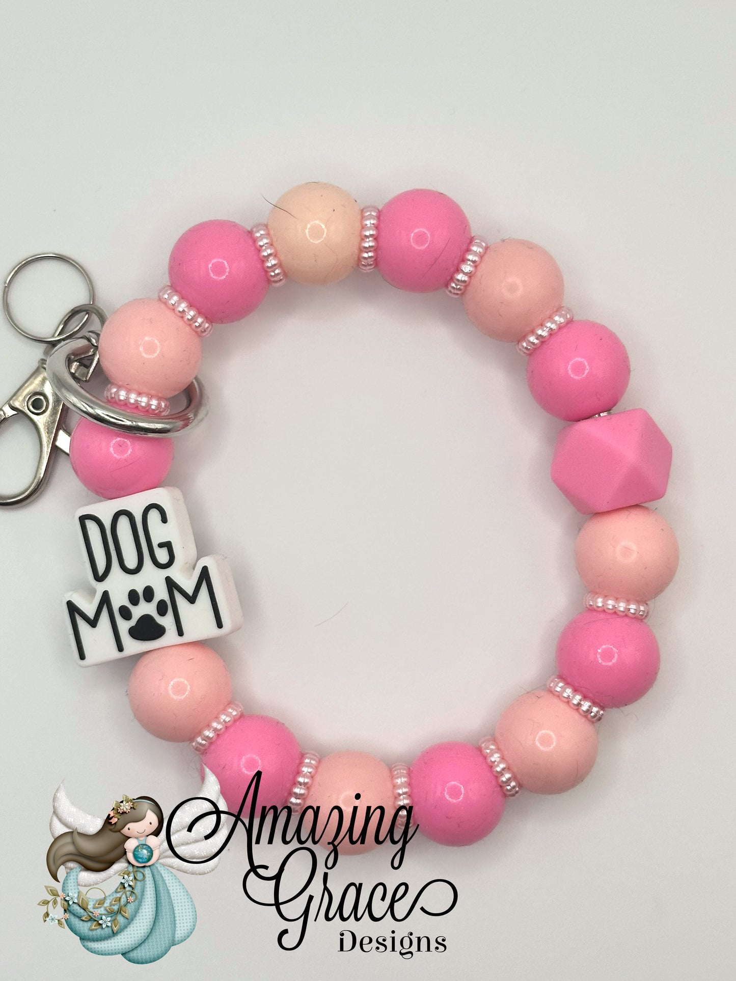 Dog Mom Life Keyring with Pink Beads
