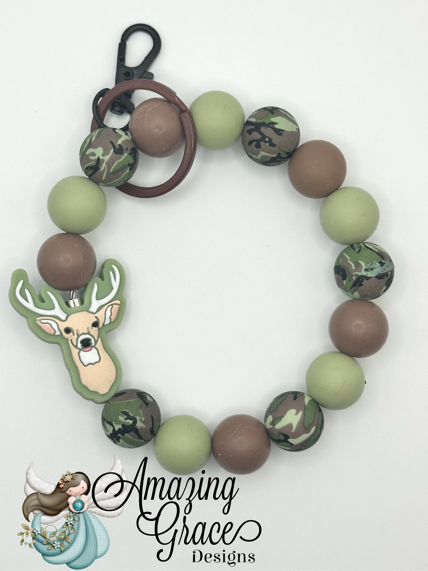 Hunting Deer Head Beaded Keychain Wristlet