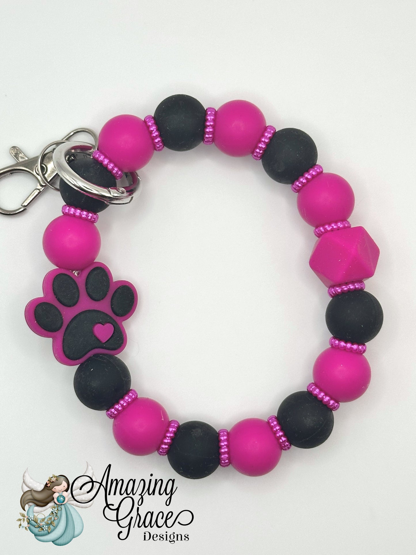Paw Print Heart Beaded Keychain Wristlet