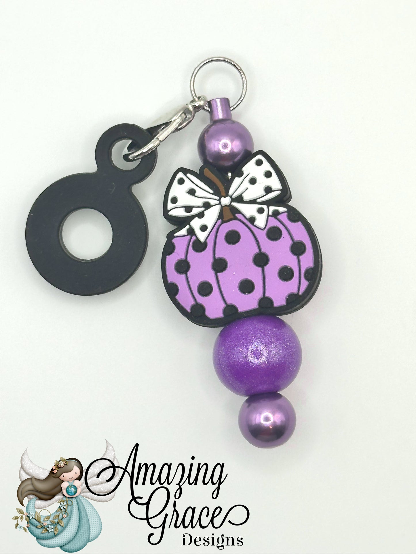 Purple Polka Dot Pumpkin Keychain