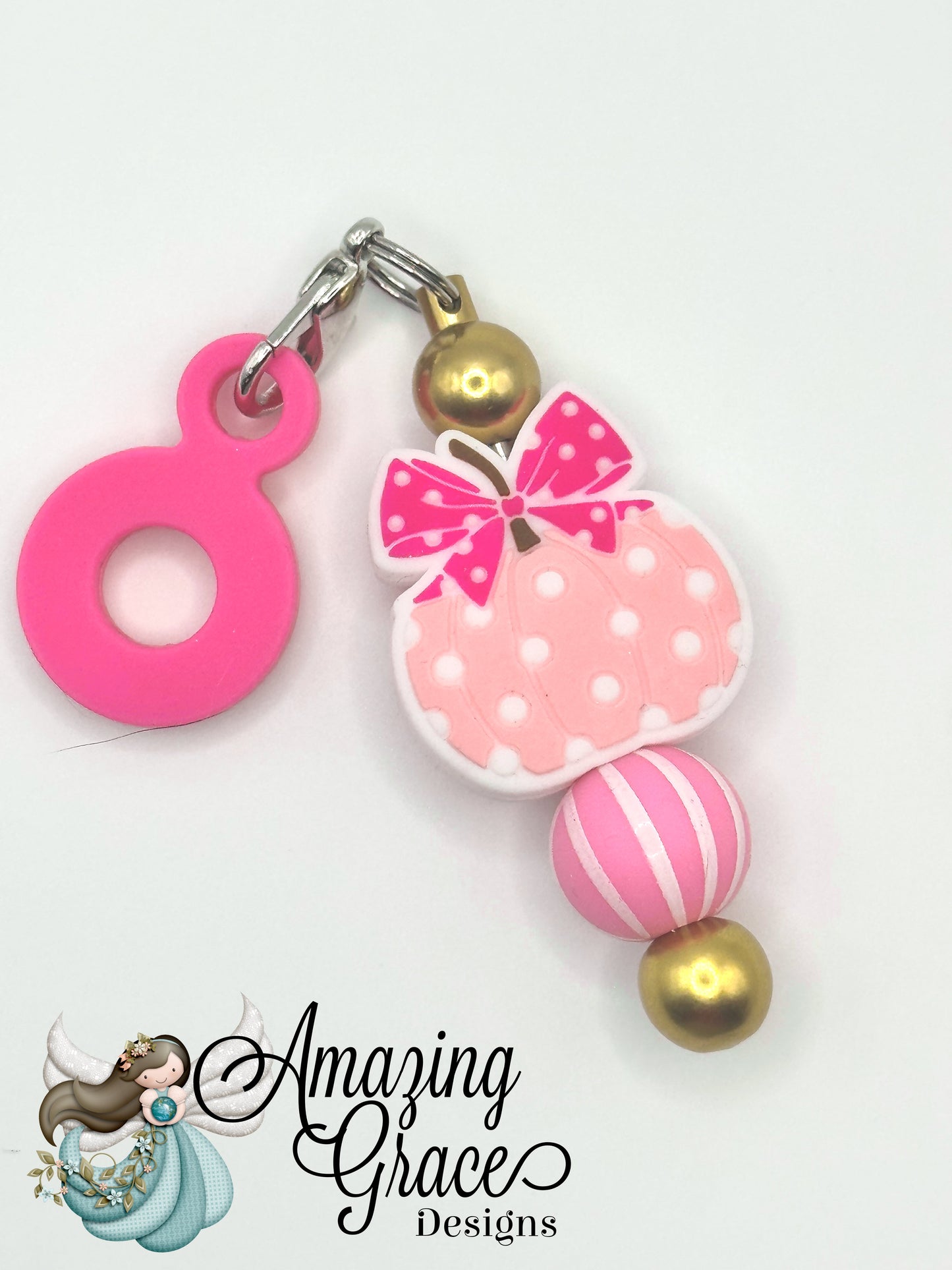 Pink Polka Dot Pumpkin Tumbler Straw Charm