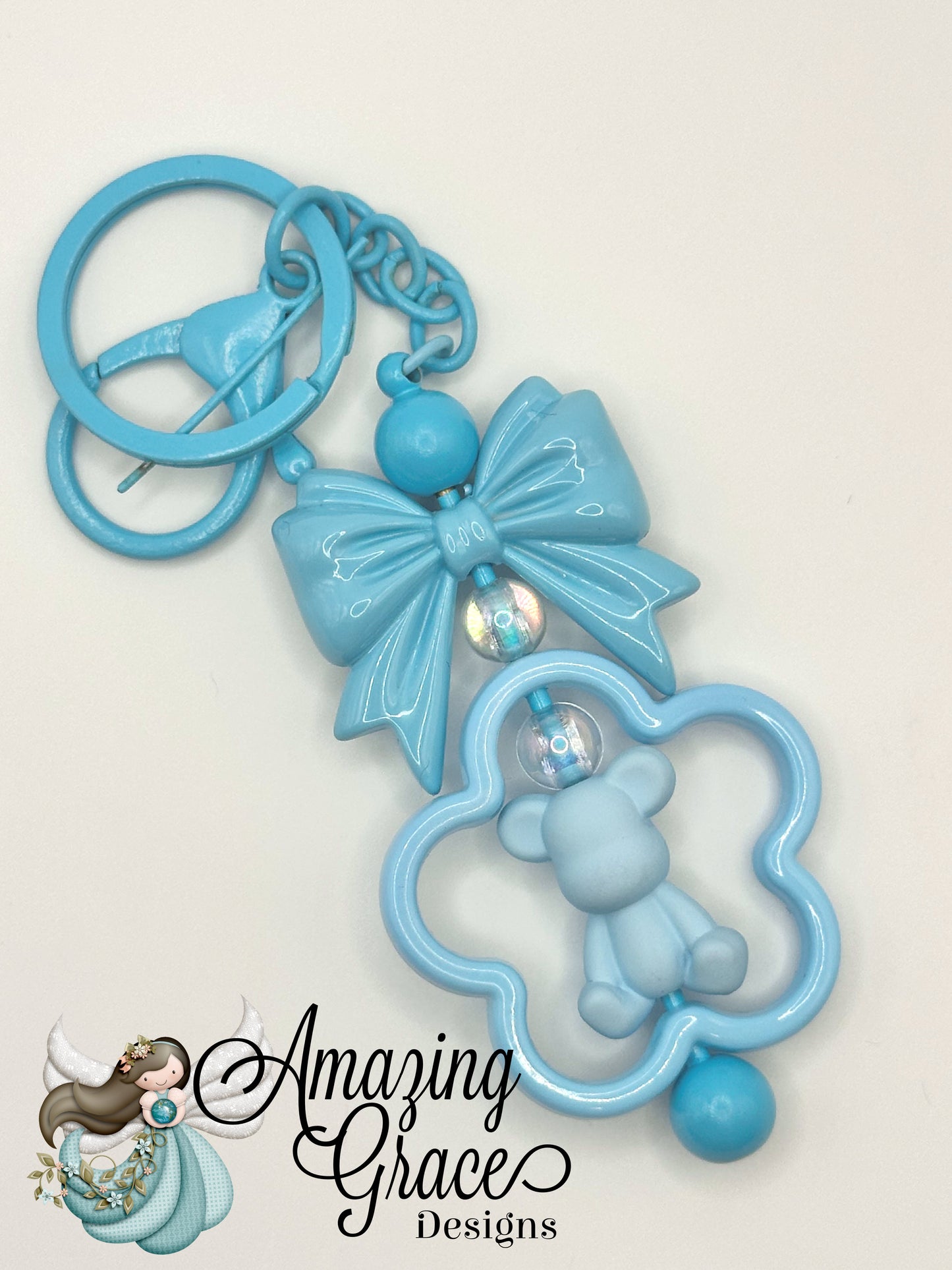 Baby Blue Bear & Bow Keychain