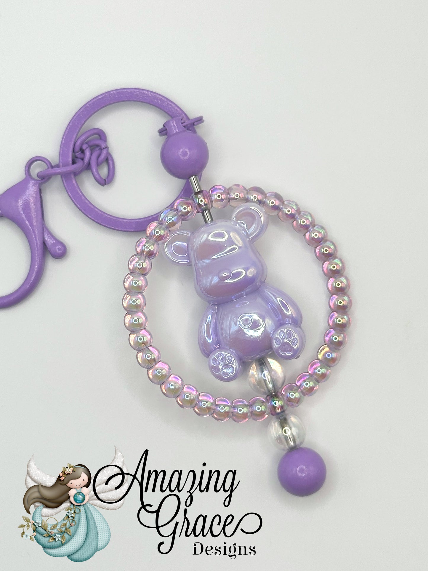 Dreamy Iridescent Bear Circle Keychain