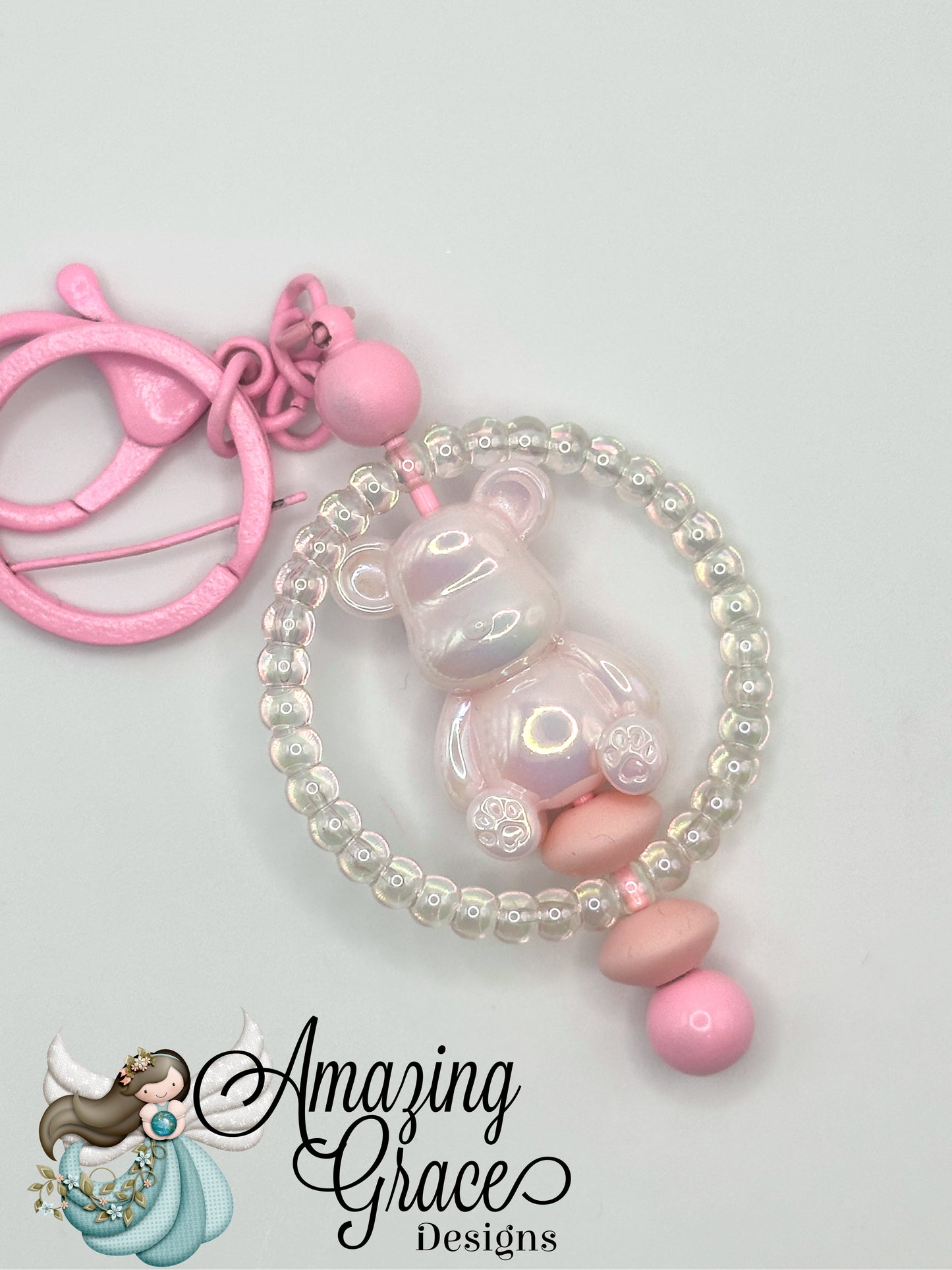 Blushing Iridescent Bear Circle Keychain