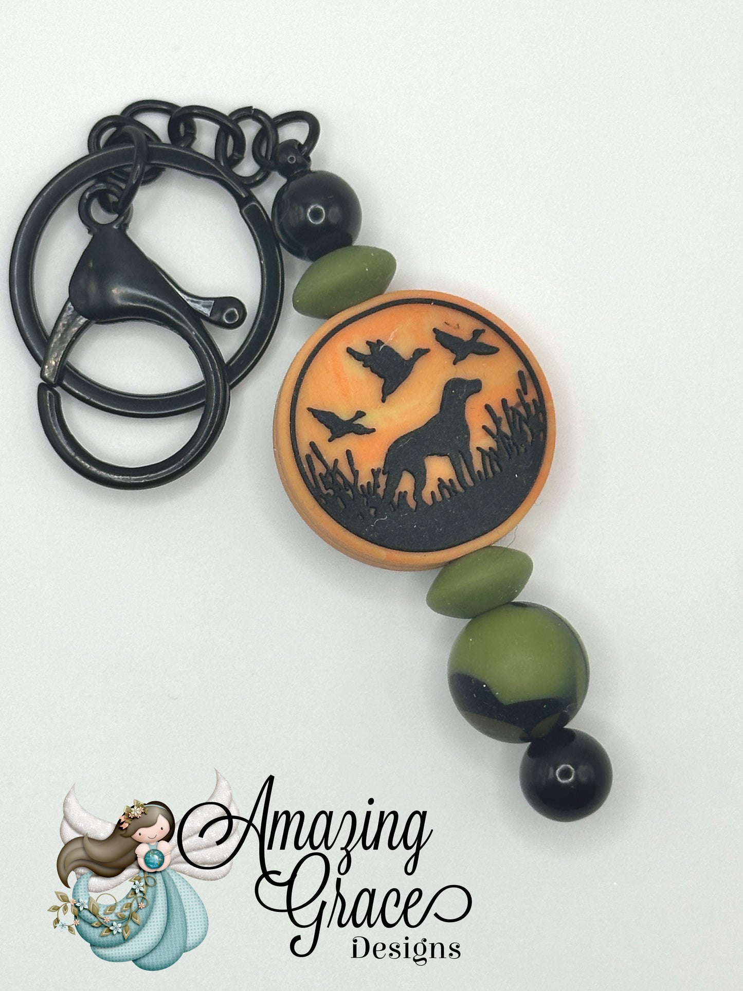 Olive & Orange Hunt Scene Keychain