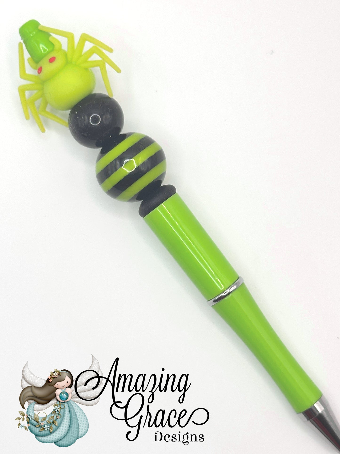 Green Halloween Spider Beaded Pen