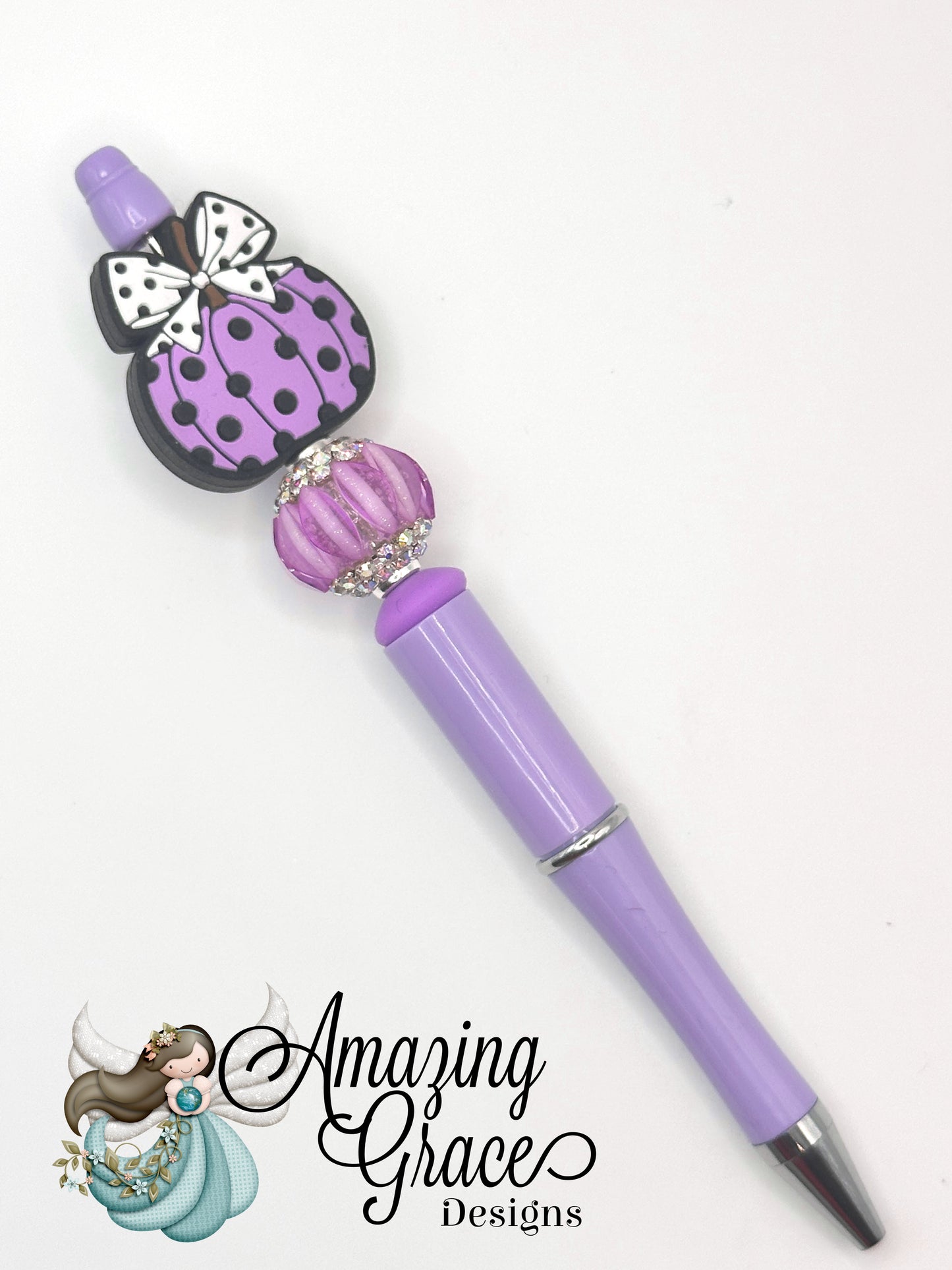 Purple Polka Dot Pumpkin Beaded Pen