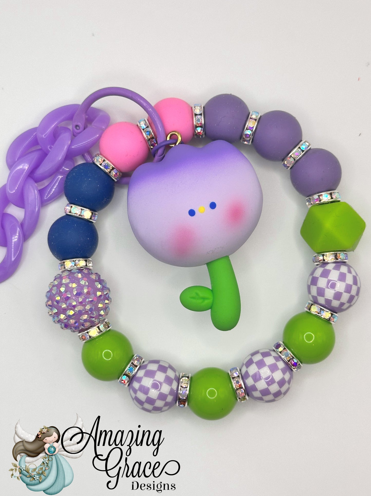 Cheery Flower Keychain with Sparkle Beads