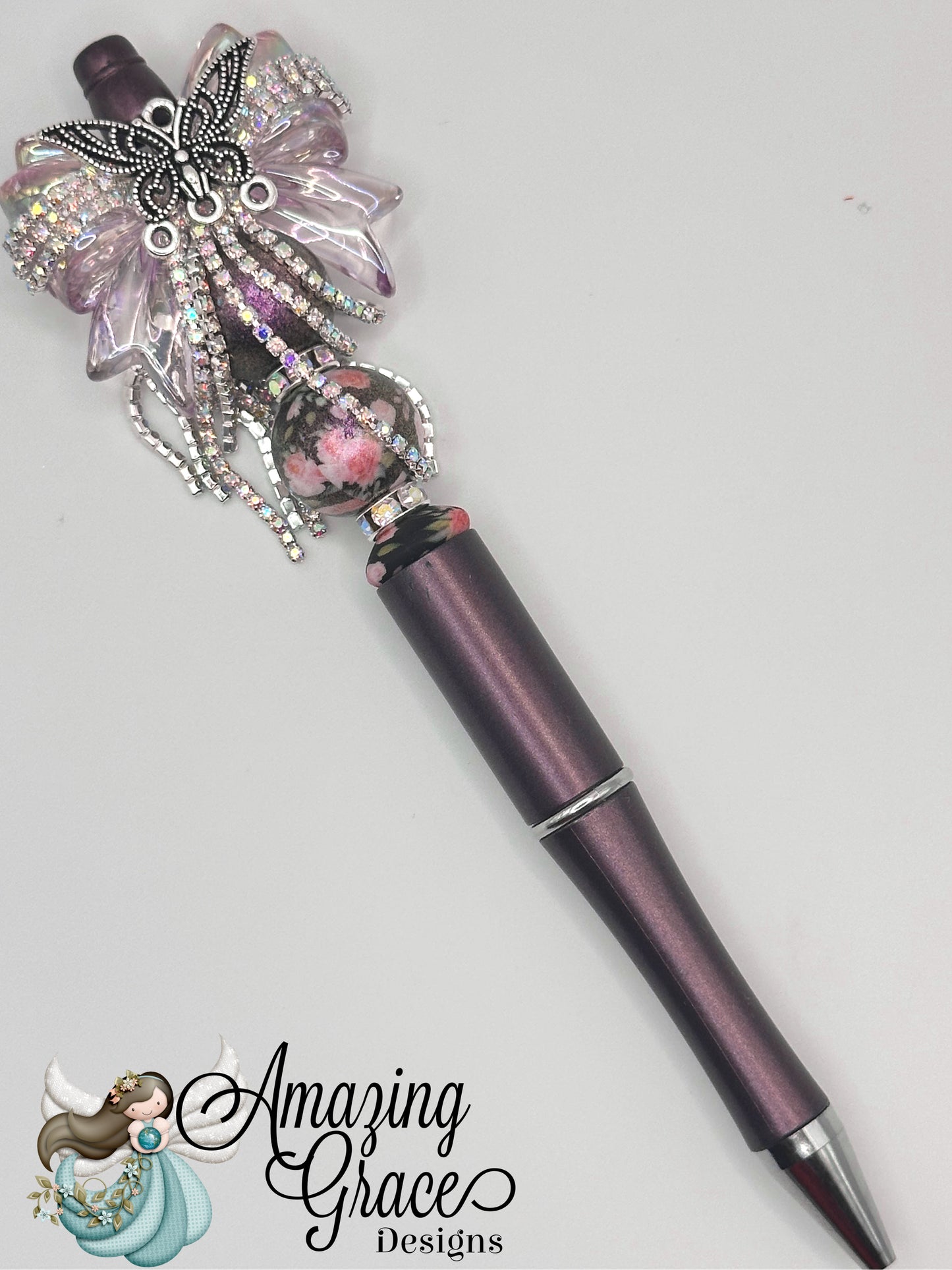 Three Piece Purple Floral Pen, Tumbler Handle Charm & Wristlet Set