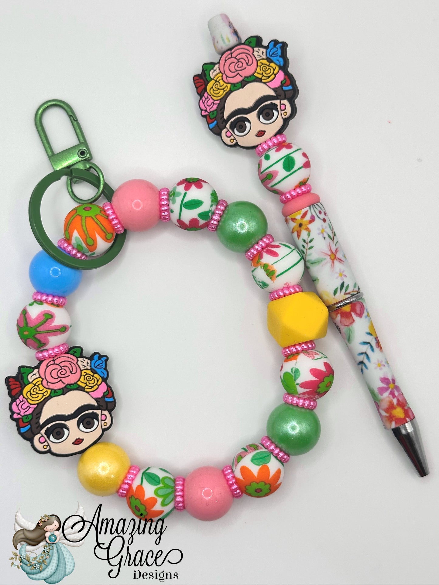 Vibrant Frida Floral Pen & Wristlet Duo