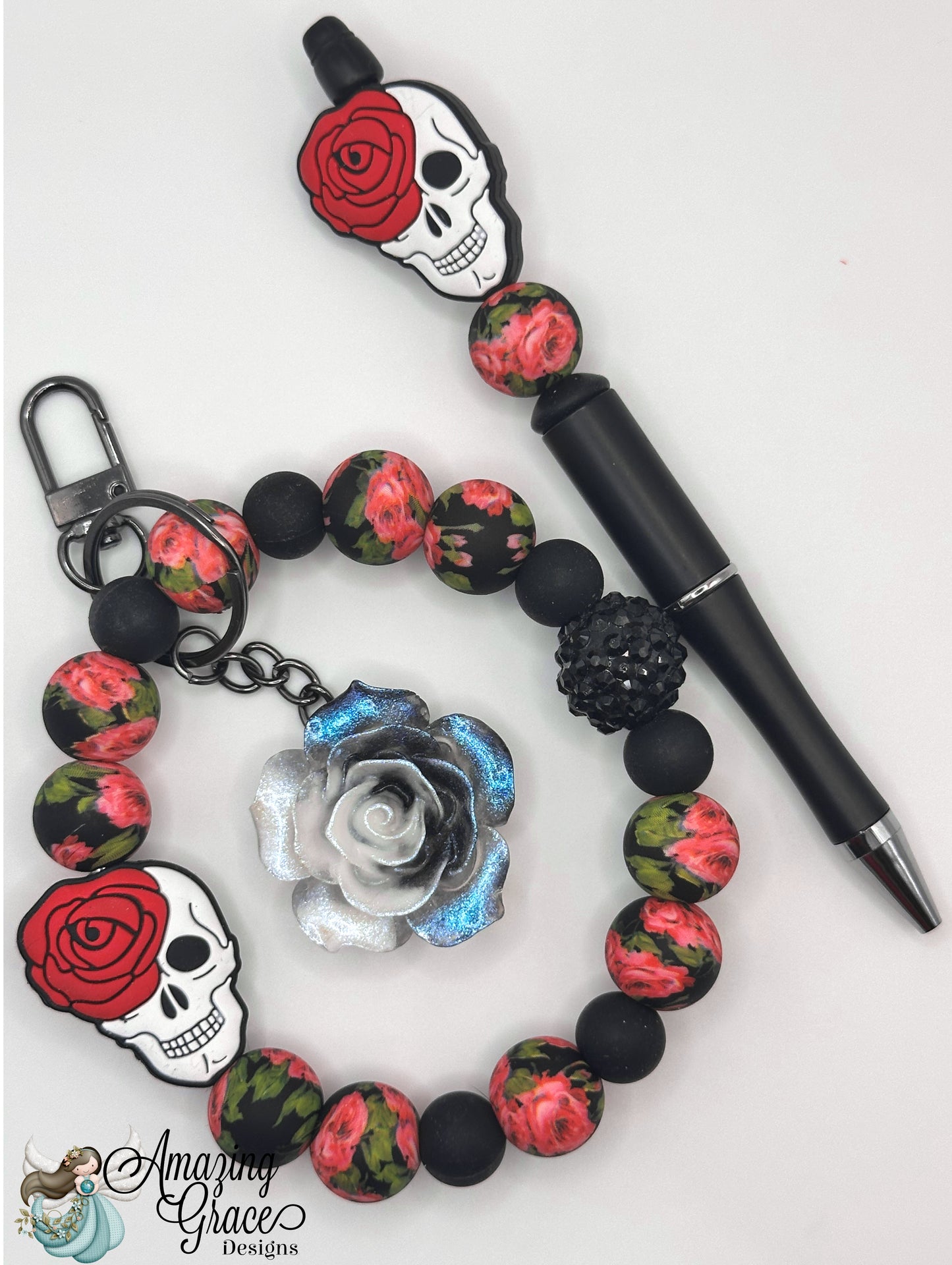 Rose Skull Whimsy Pen & Wristlet