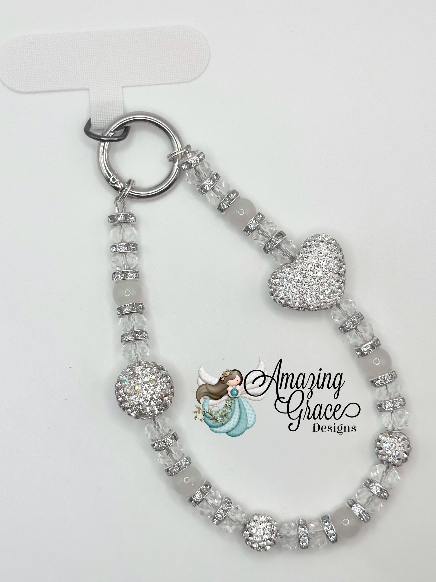 Sparkling Silver Heart Phone Wristlet