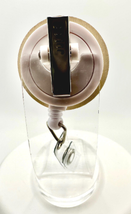 "FAITH" Distressed Cowhide & Cross Wooden Disc Retractable Badge Reel - Spiritual & Stylish