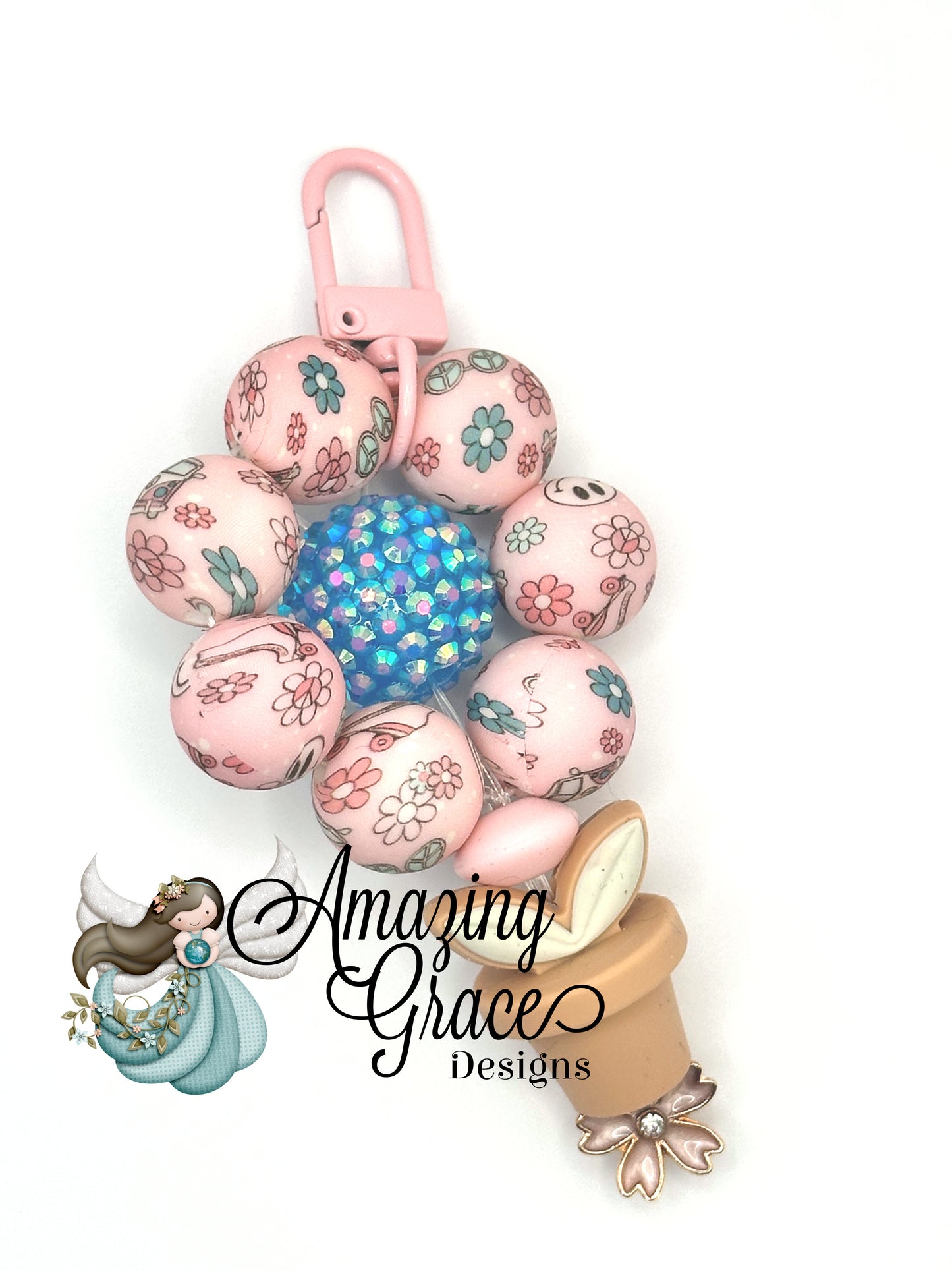 Sparkling Floral Beaded Keychain / Purse Charm
