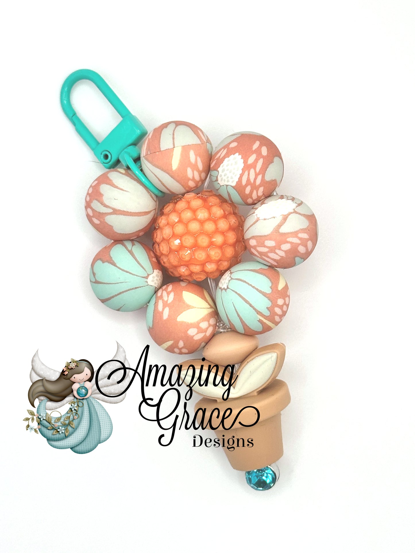 Boho Summer Peach & Teal Beaded Bag Charm