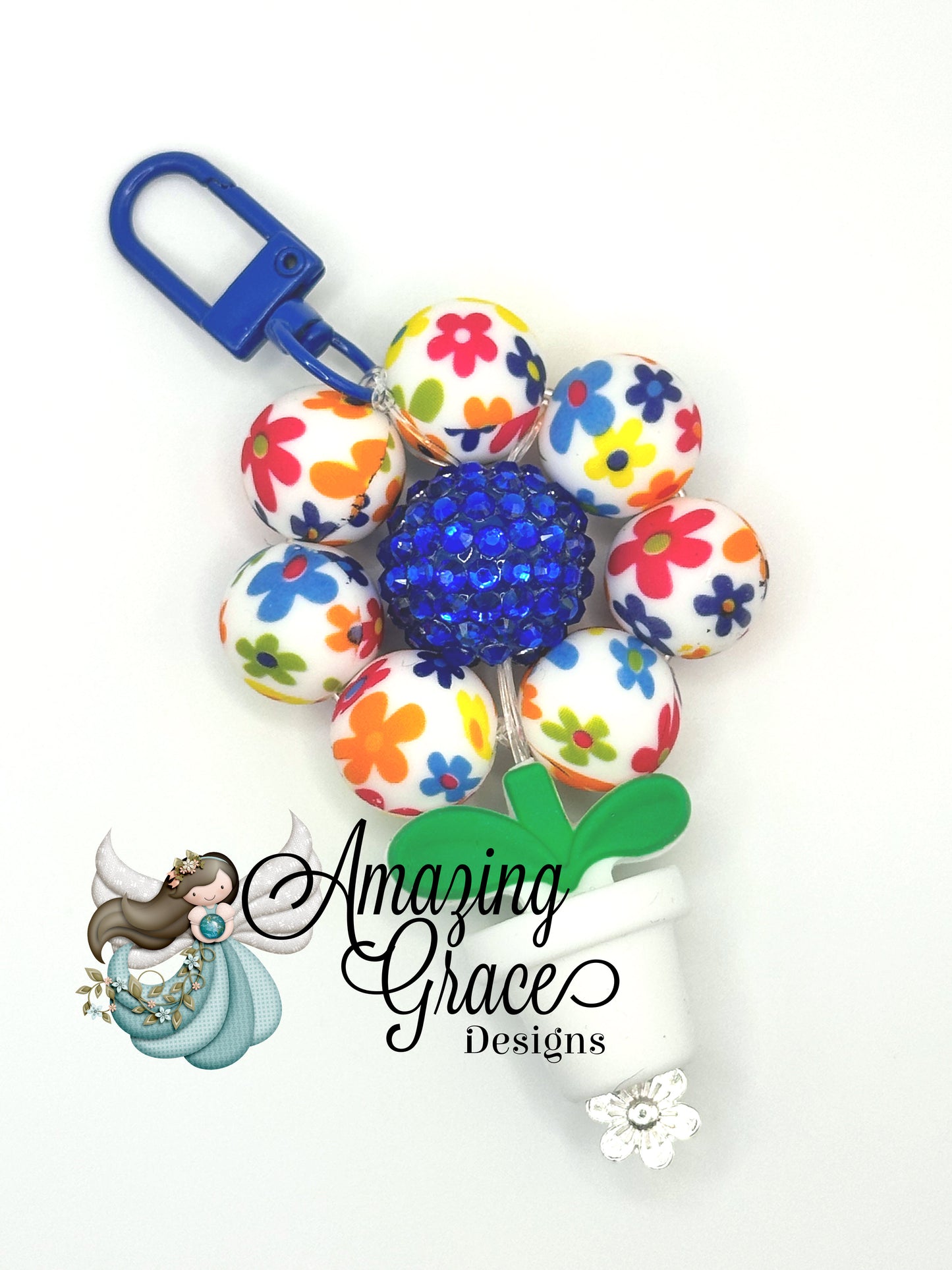 Bright & Cheerful Floral Beaded Keychain / Purse Charm