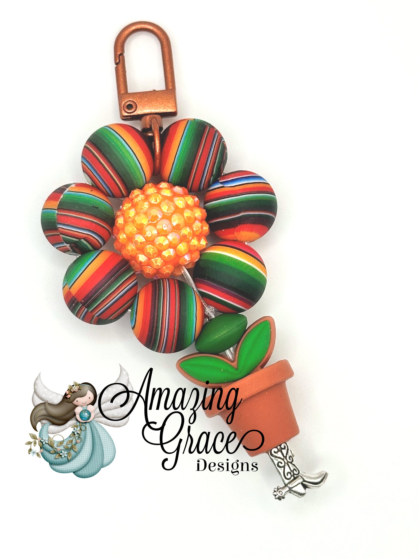 Serape Stripe Beaded Keychain / Purse Charm with Boot