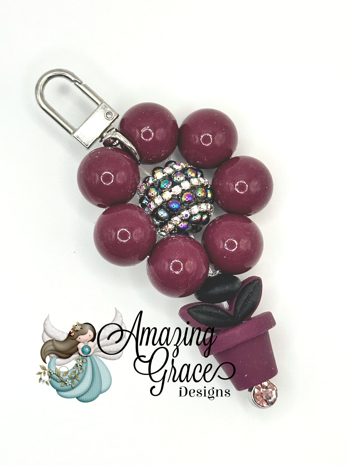 Plum & Iridescent Rhinestone Keychain Charm