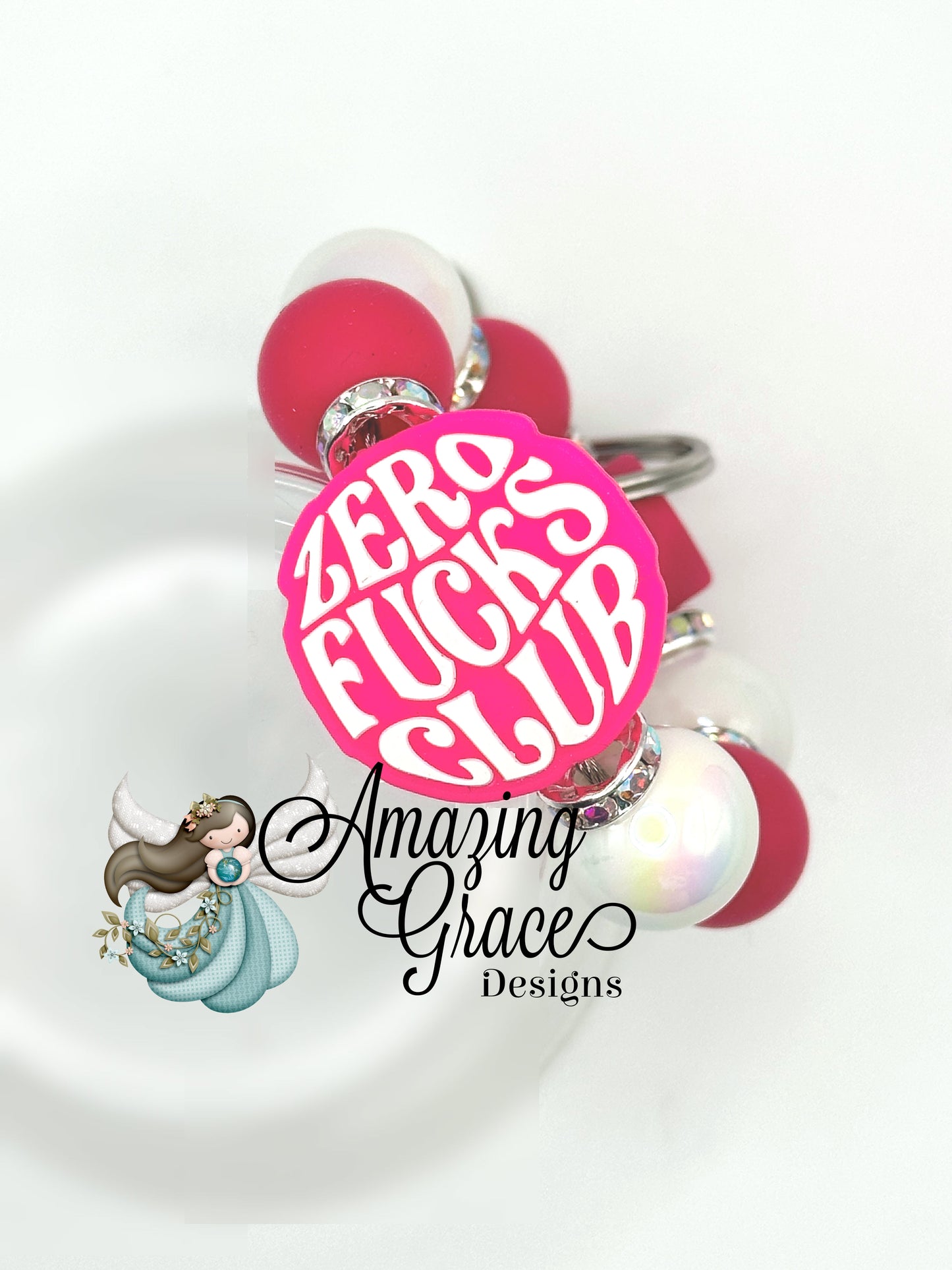 Zero F's Club - Hot Pink Beaded Keychain