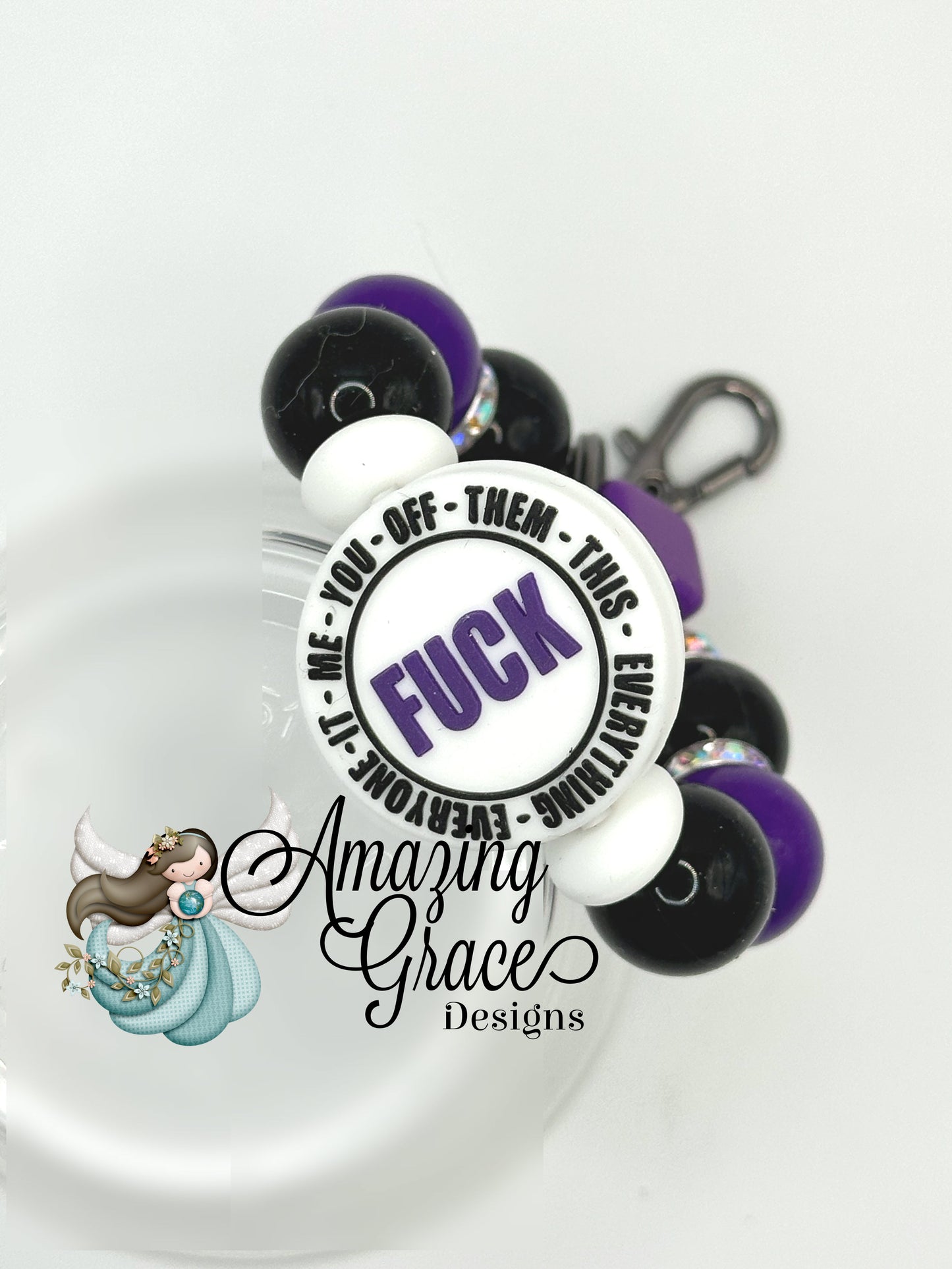 F*** It All - Purple & Black Beaded Keychain