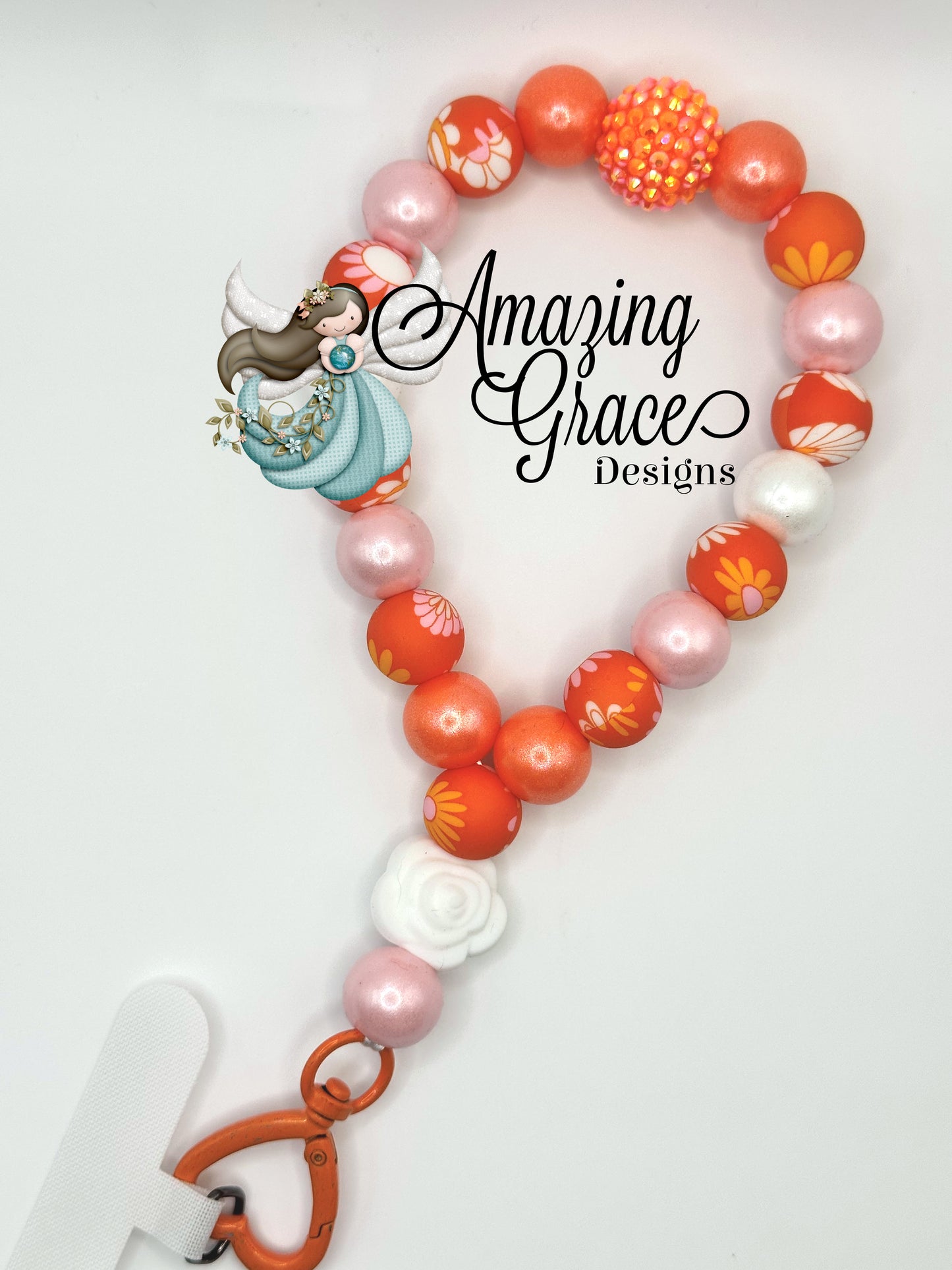 Sweet Blossom Orange & Pink Floral Silicone Cell Phone Wristlet