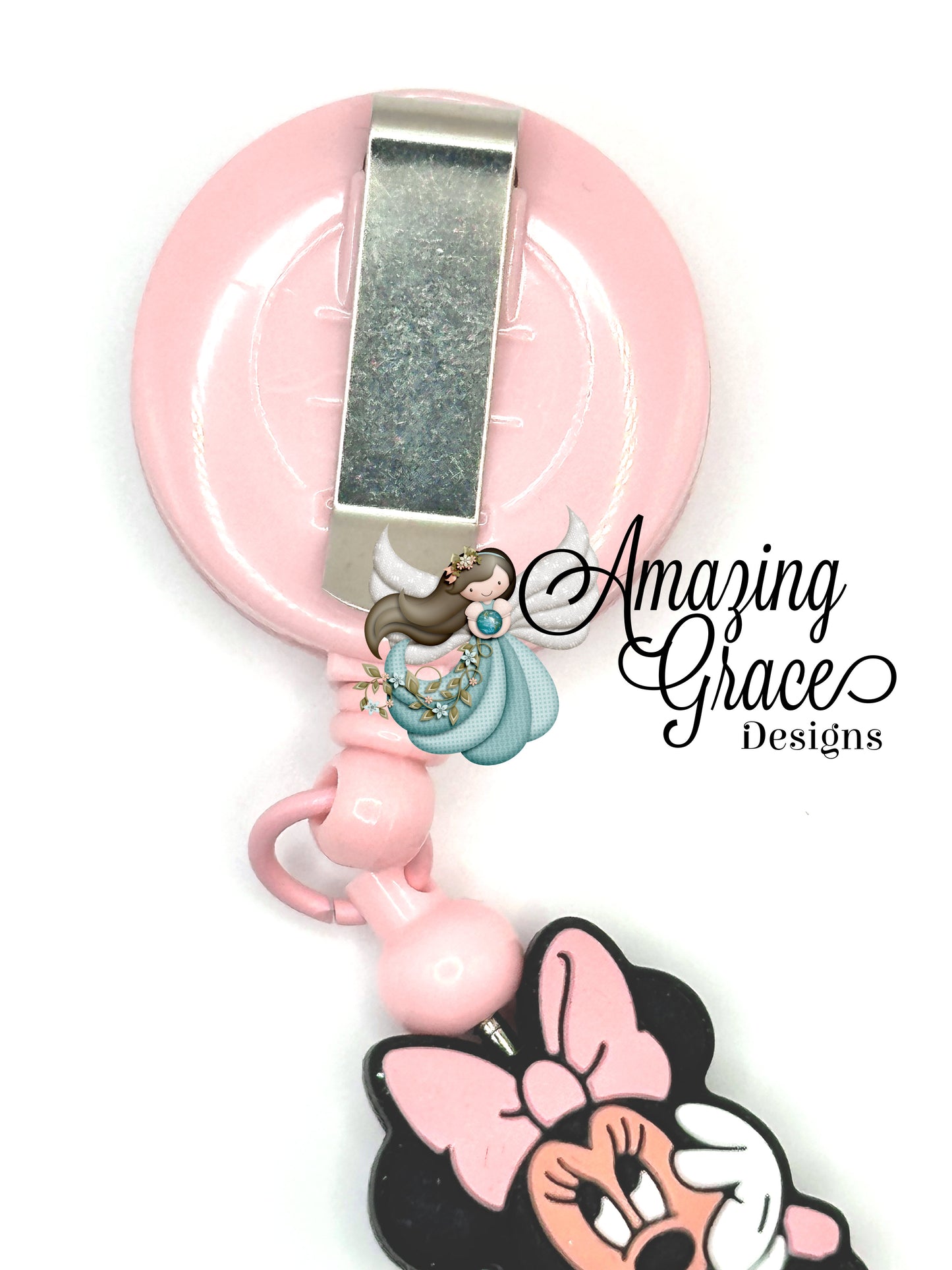 Pink Bow Mouse Retractable Badge Reel