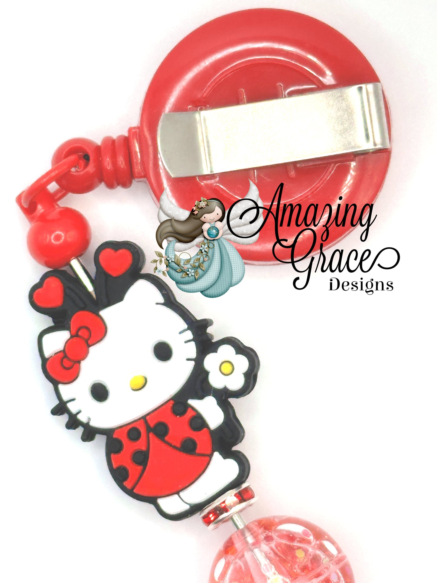 Adorable Red Ladybug Kitty Retractable Badge Reel