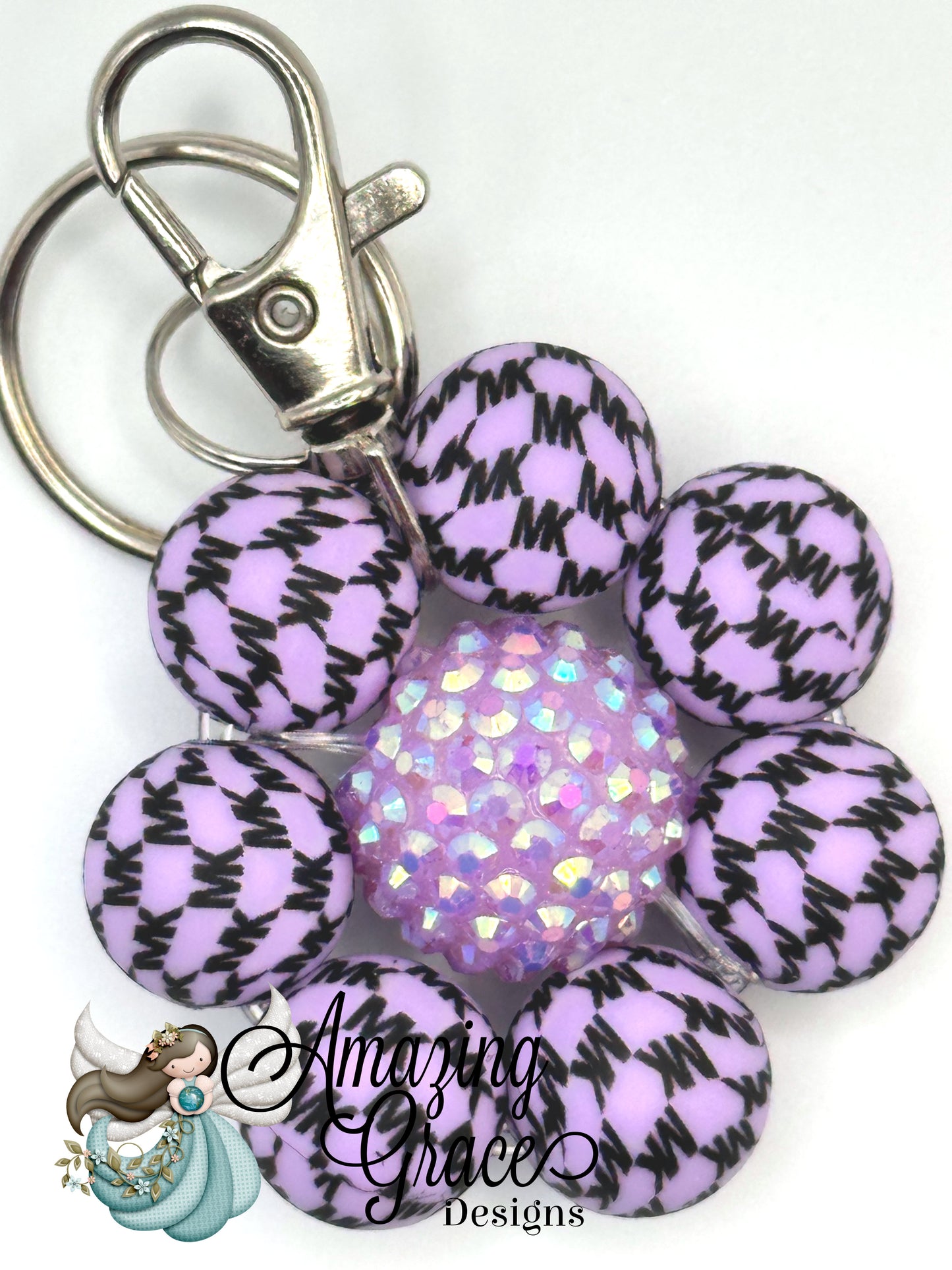 Purple Flower Blossom Keychain & Charm Bracelet Set