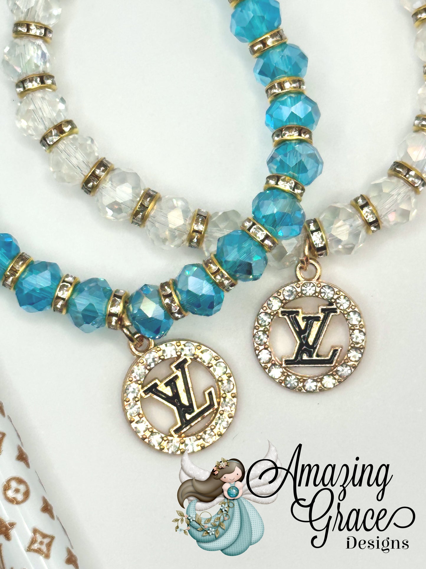 Azure and Crystal Pen and Bracelet Duo