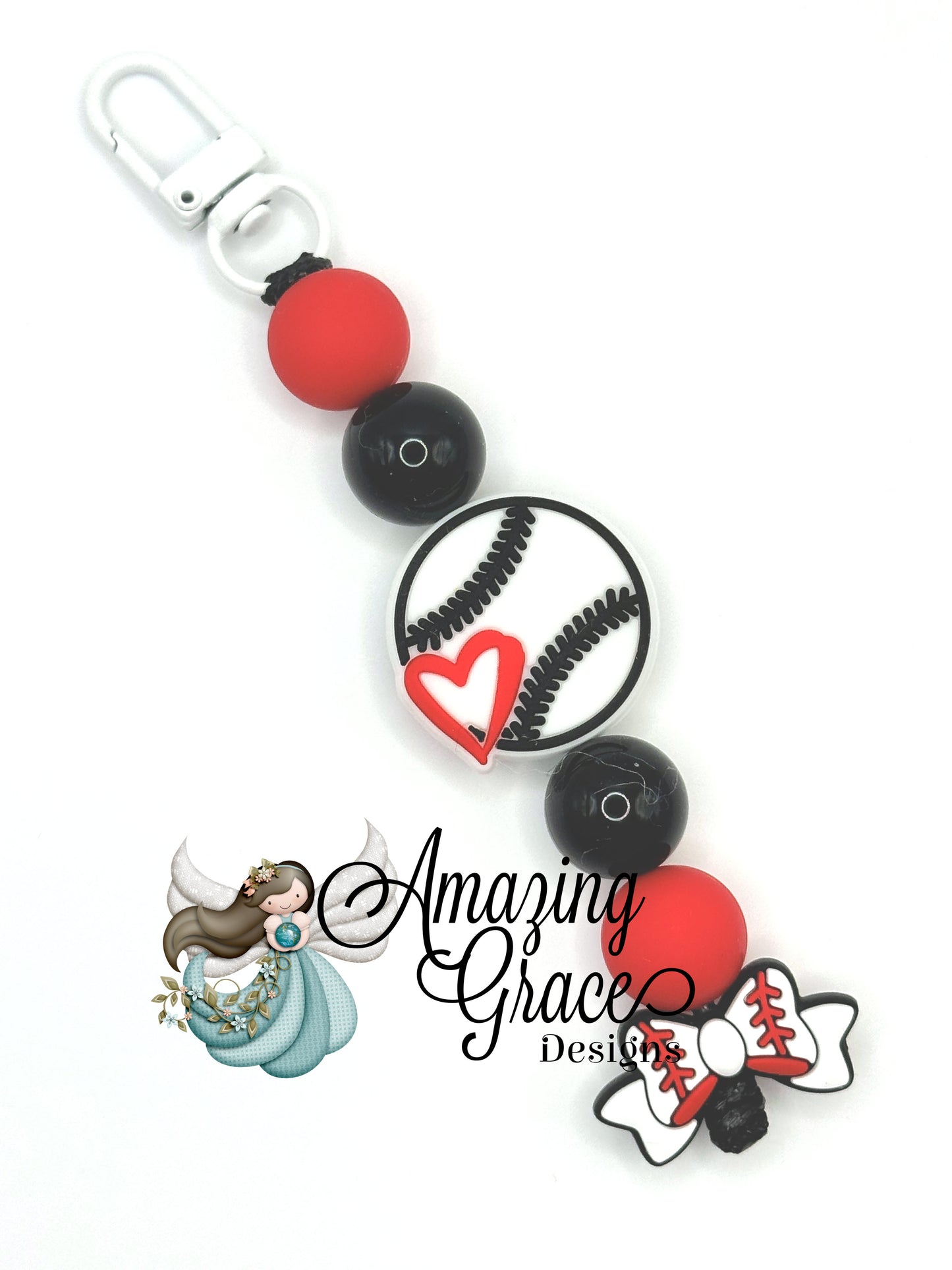 Baseball Heart & Bow Charm - Diamond Dreams Keychain!