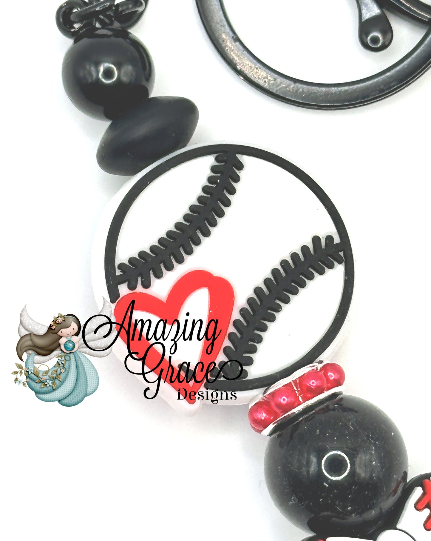 Baseball Heart & Stitched Bow Charm - Ultimate Fan Keychain!