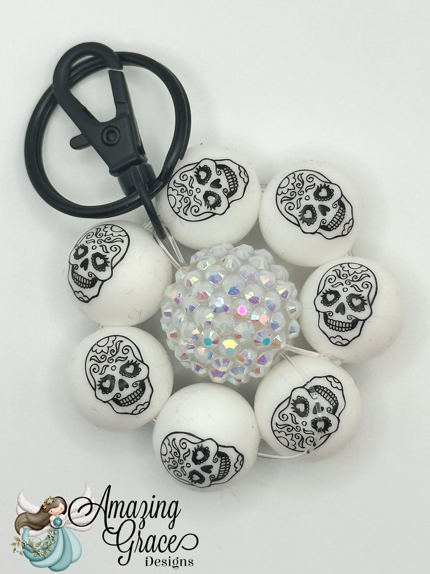 Sugar Skull Flower Bead Bag Charm