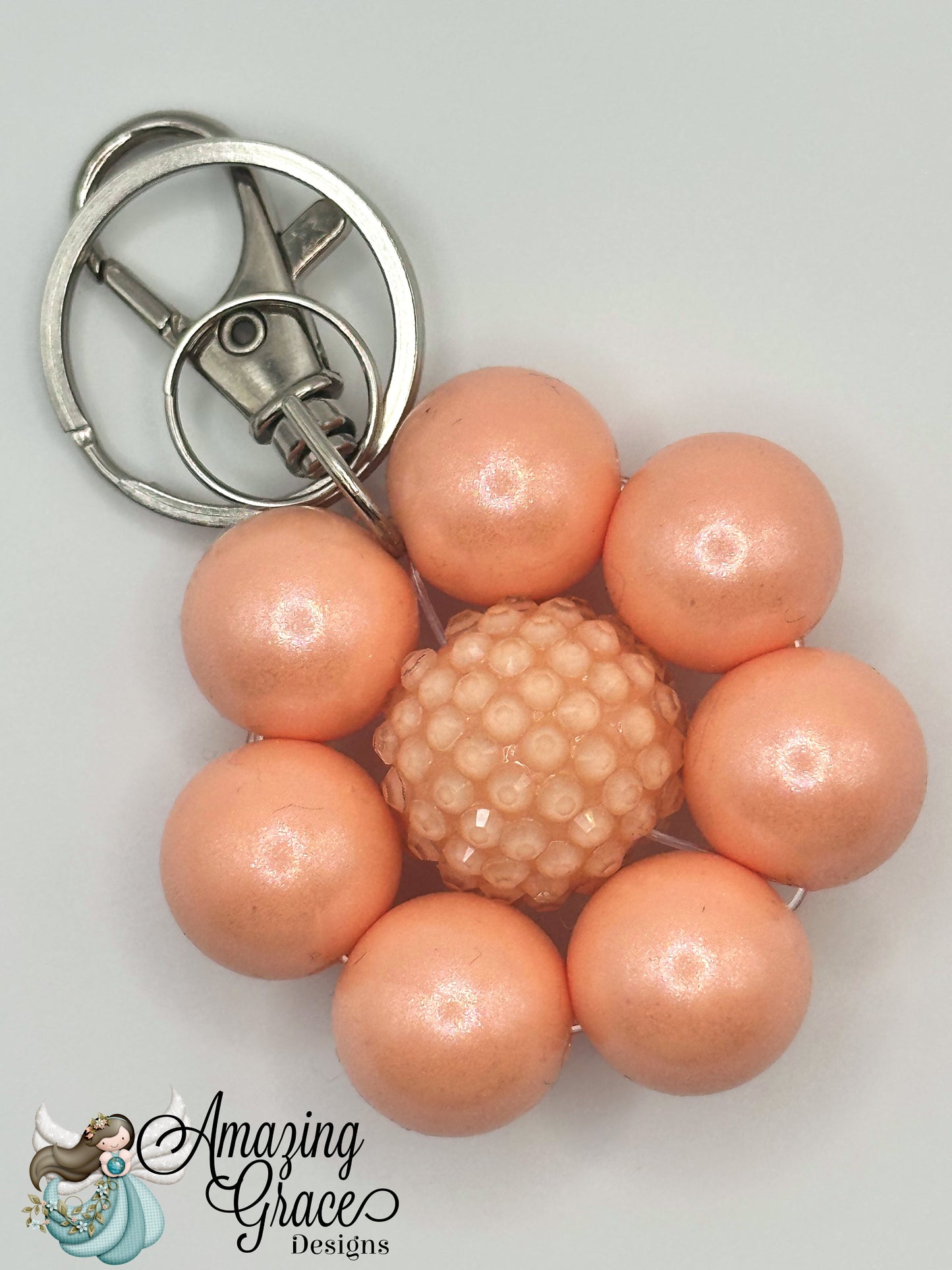 Melon Orange Flower Beaded Charm Keychain