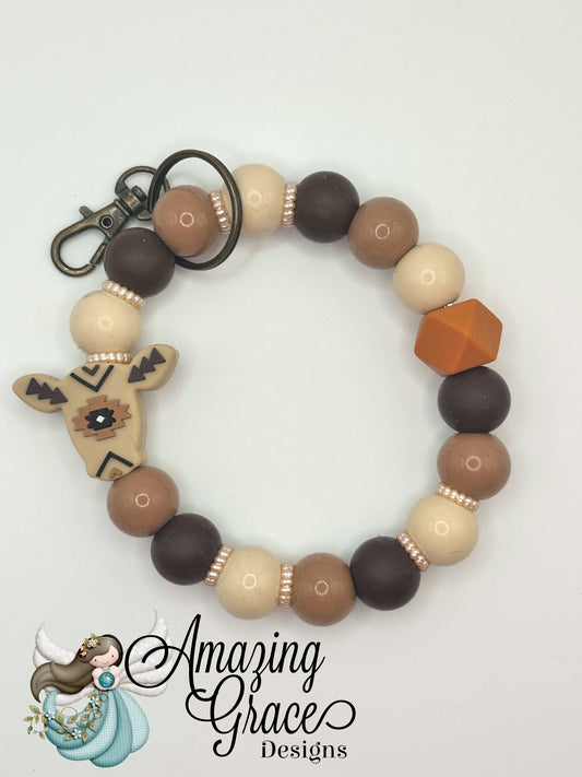 Western Cow Keyring with Rustic Beads