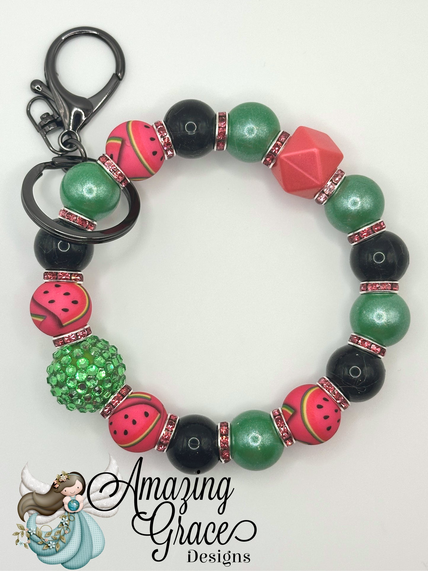 Watermelon Beaded Keychain Wristlet
