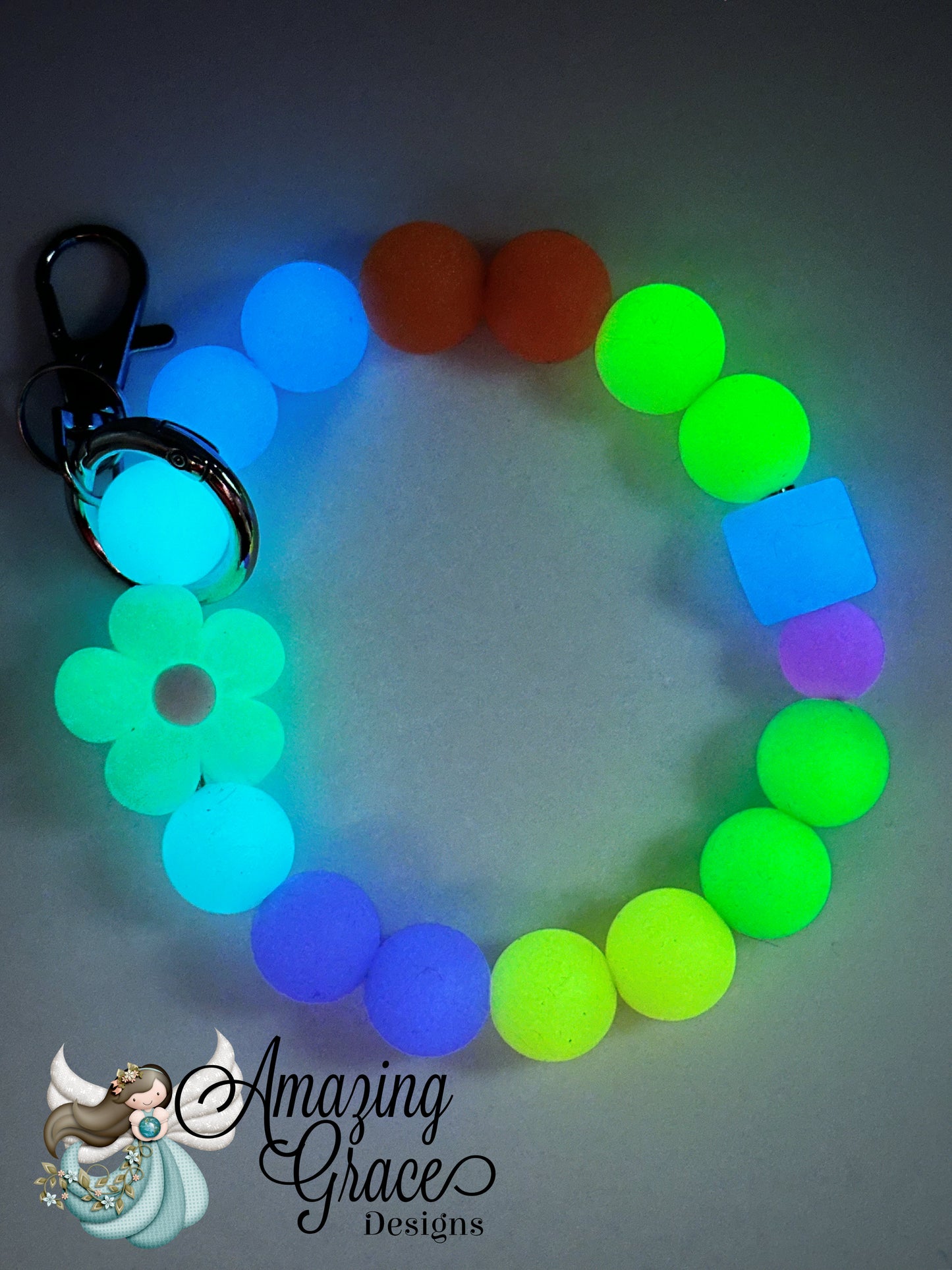 Glow-in-the-Dark Rainbow Flower Keyring