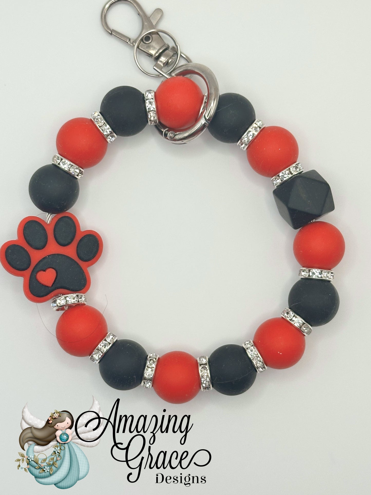 Paw Print Heart Beaded Keychain Wristlet