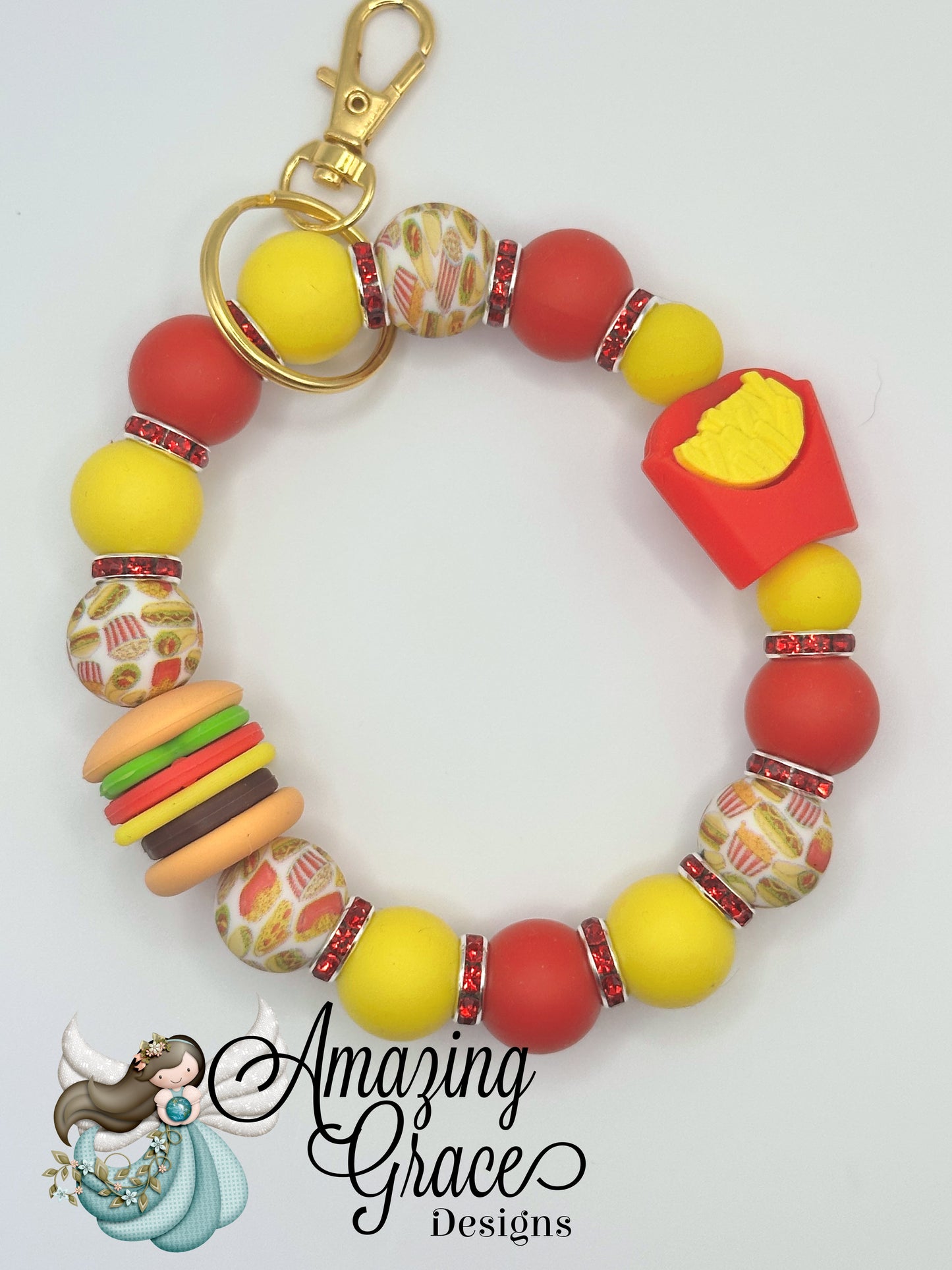 Fast Food Beaded Keychain Wristlet