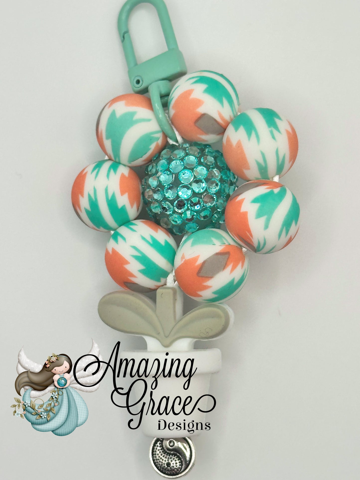 Boho Chic Beaded Flowerpot Keychain & Purse Charm