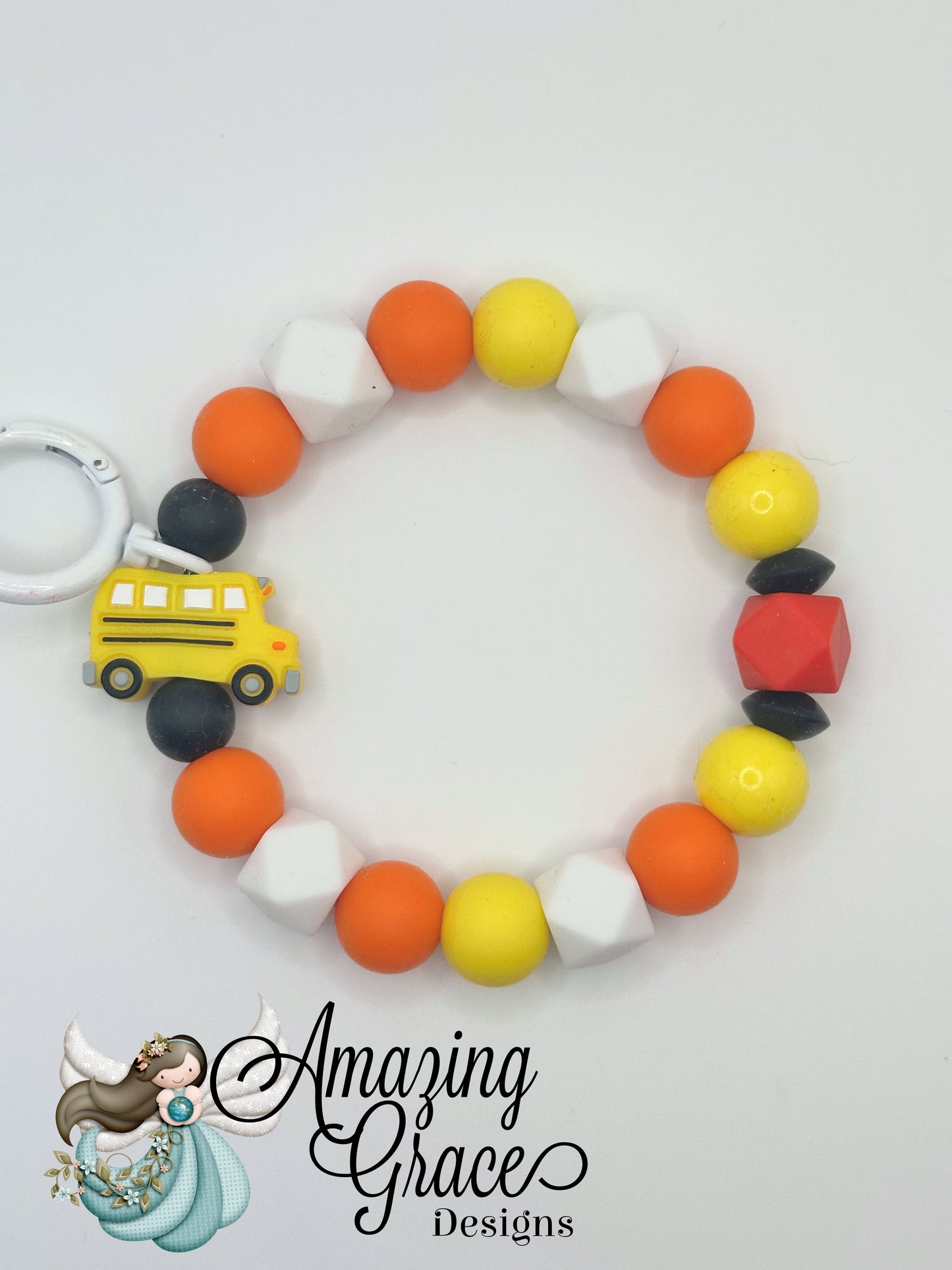 School Bus Beaded Keychain Wristlet