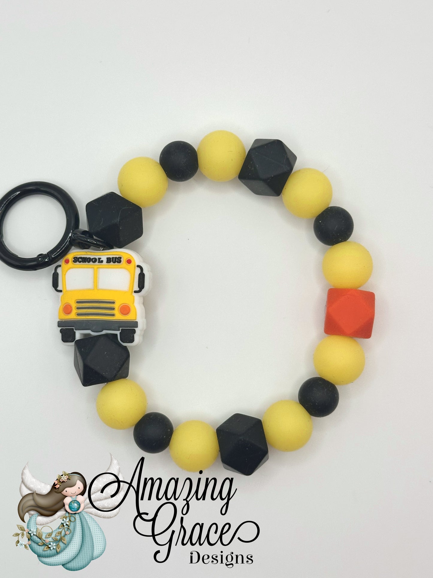 Glow-in-the-Dark School Bus Beaded Keychain Wristlet