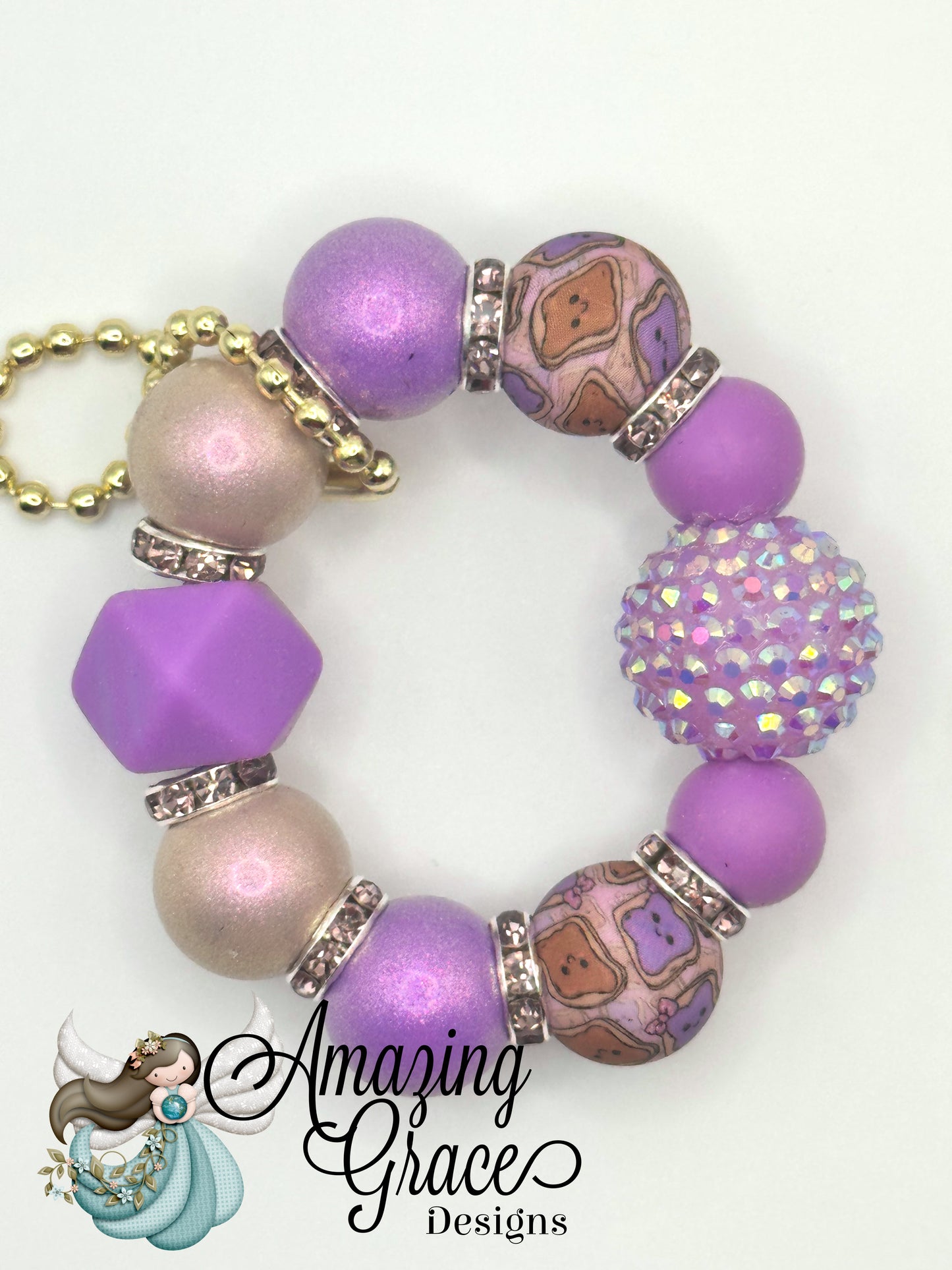 Lavender and Tan Beaded Tumbler Charm