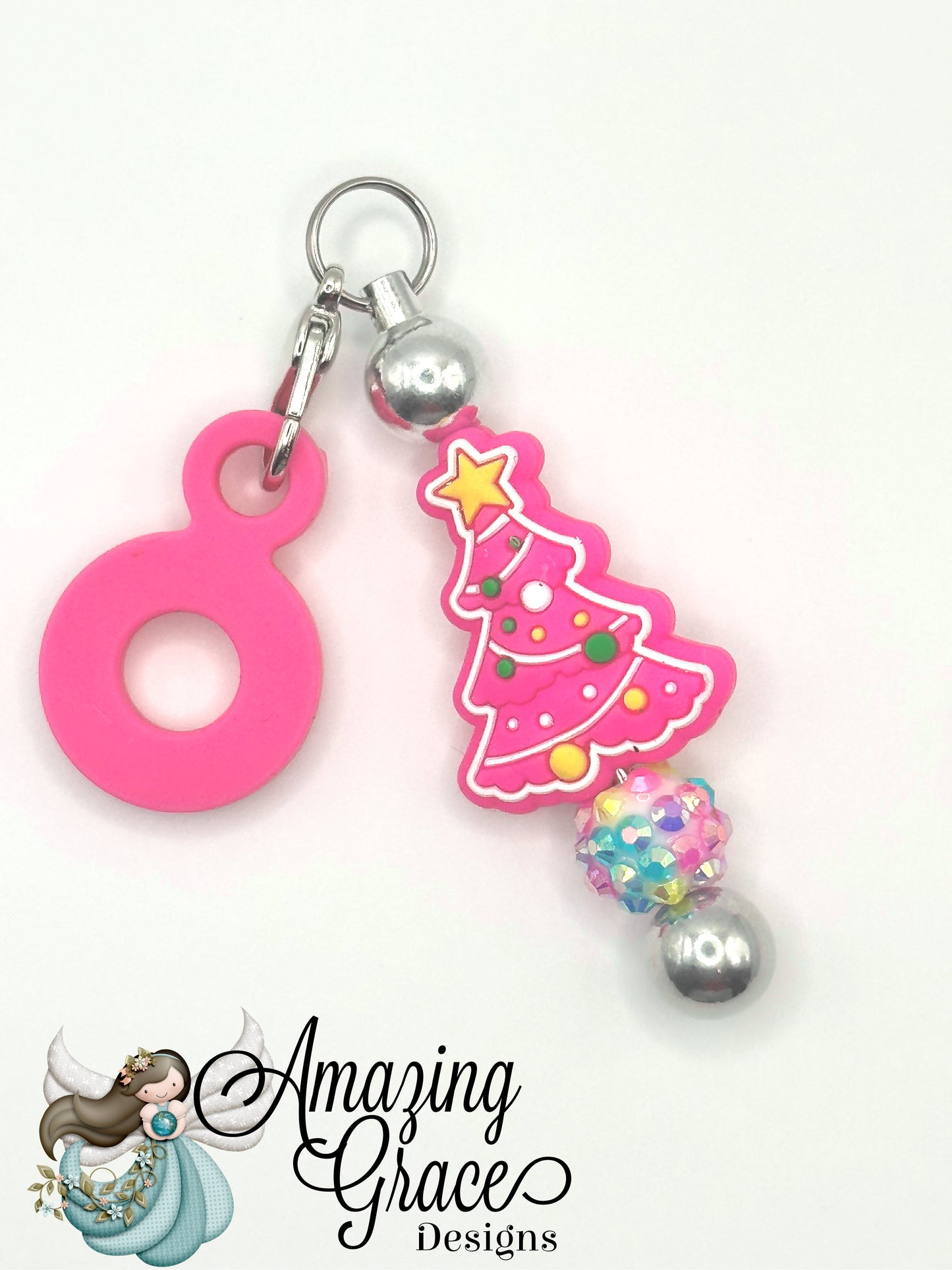 Pink Christmas Tree Tumbler Straw Charm