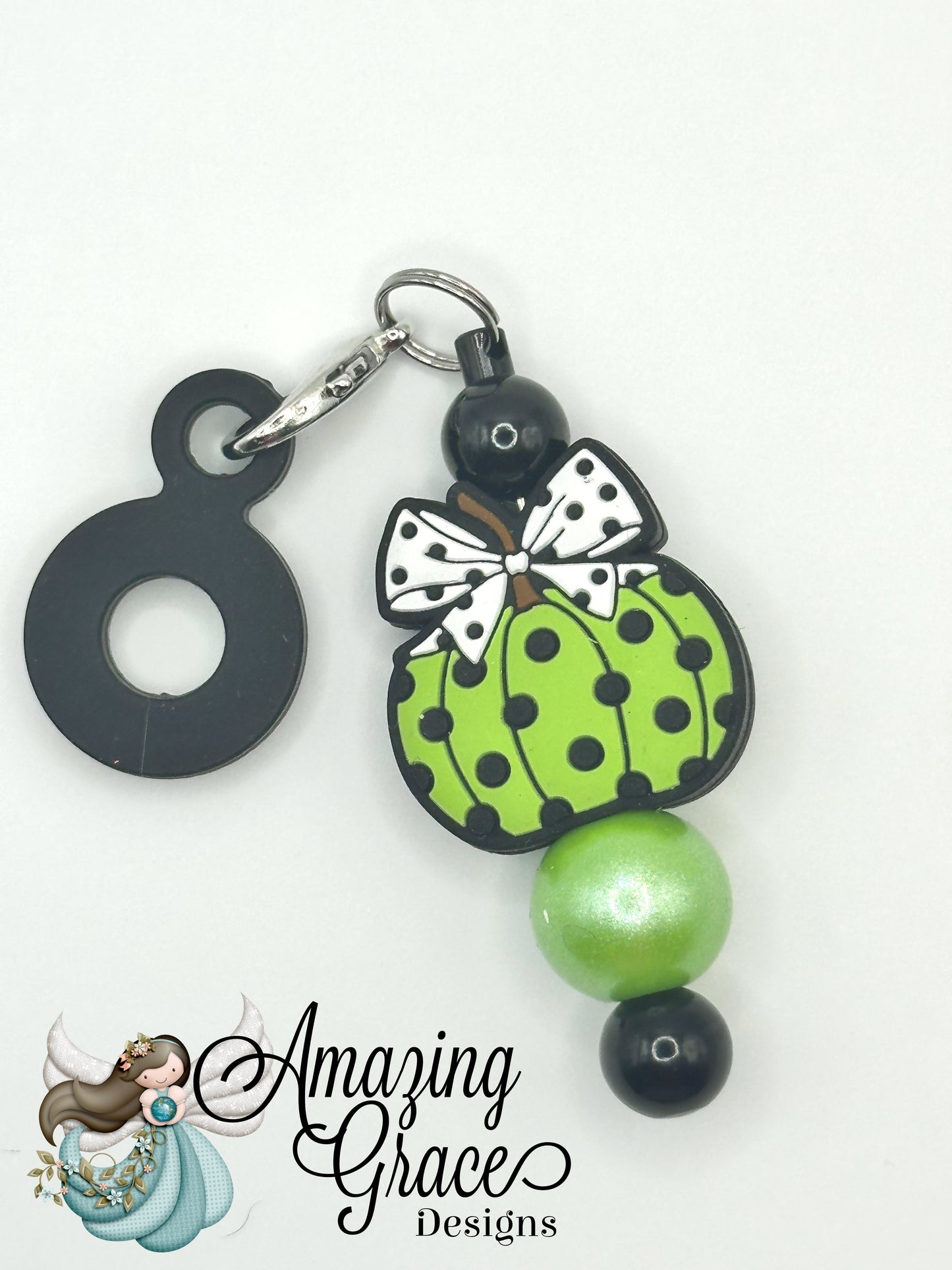 Green Polka Dot Pumpkin Tumbler Straw Charm