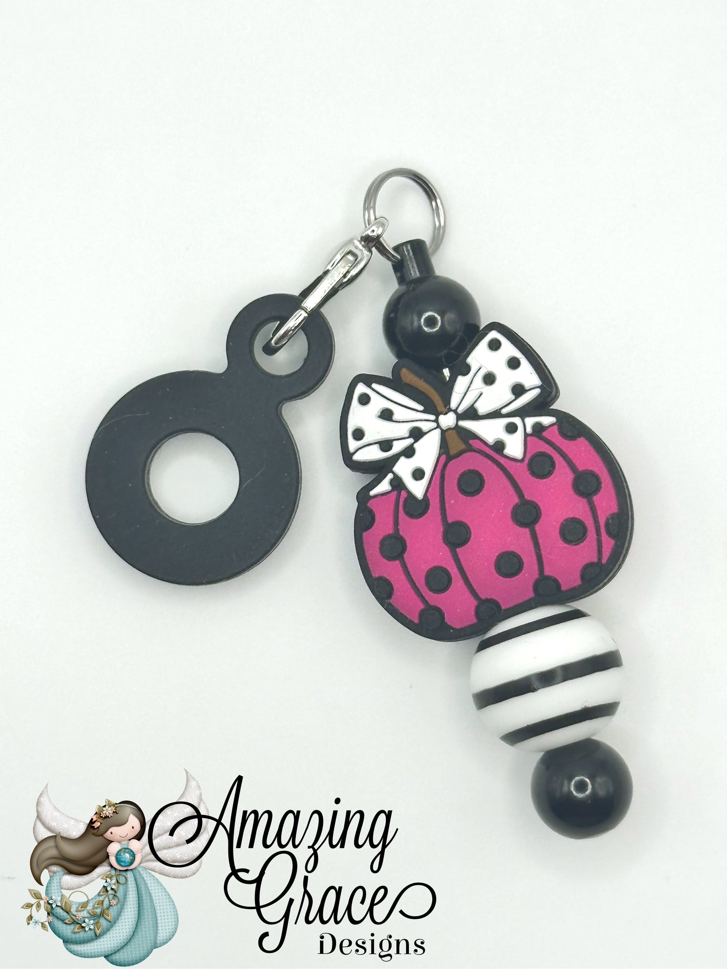 Pink Polka Dot Pumpkin Keychain
