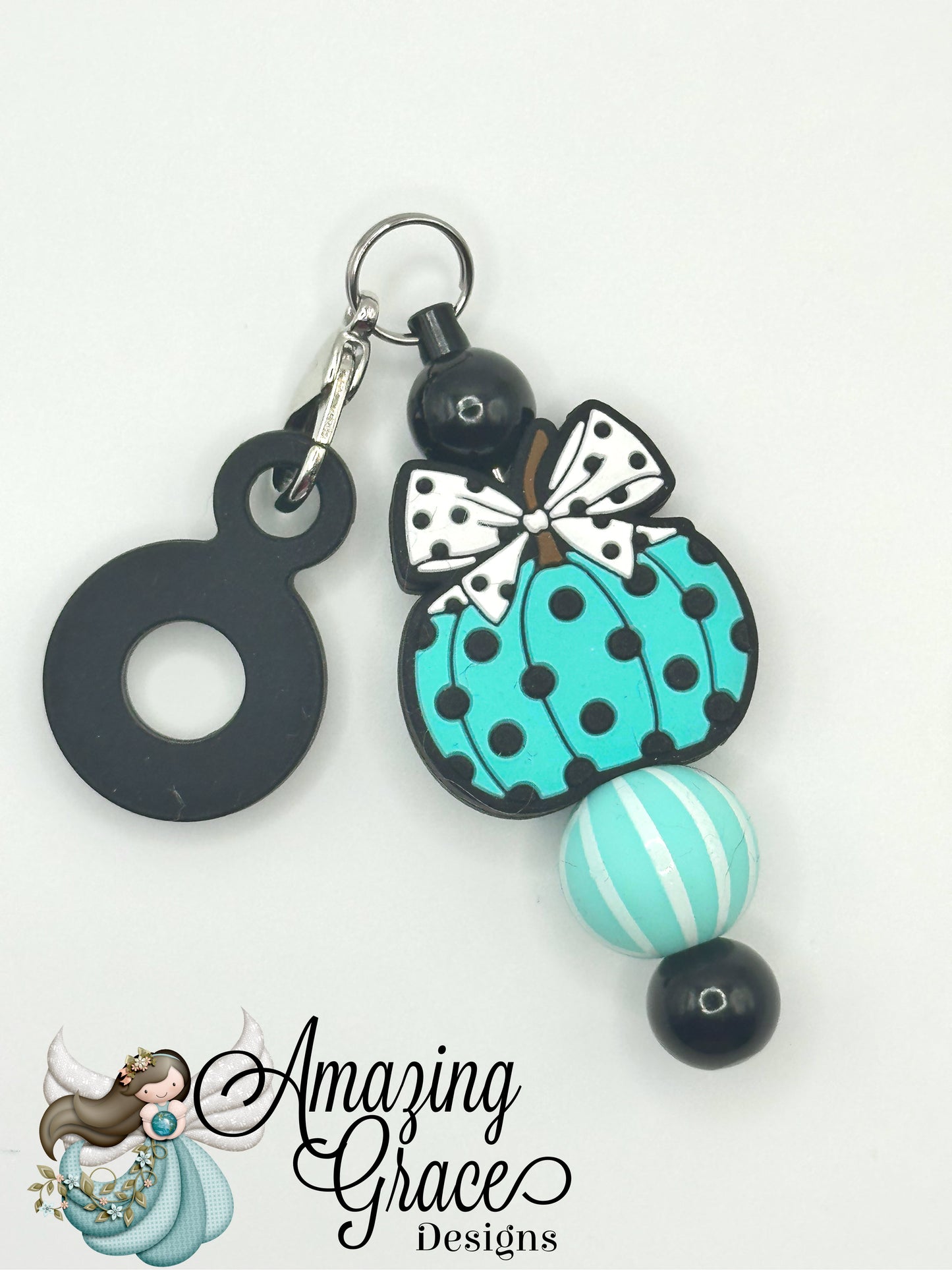 Teal Polka Dot Pumpkin Keychain