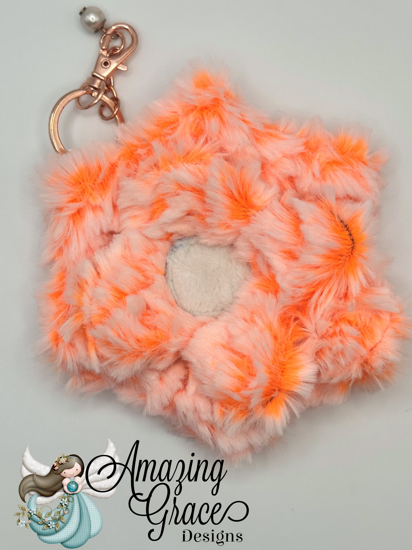 Vibrant Minky Flower Keychain - Fuzzy Neon Orange Bag Charm
