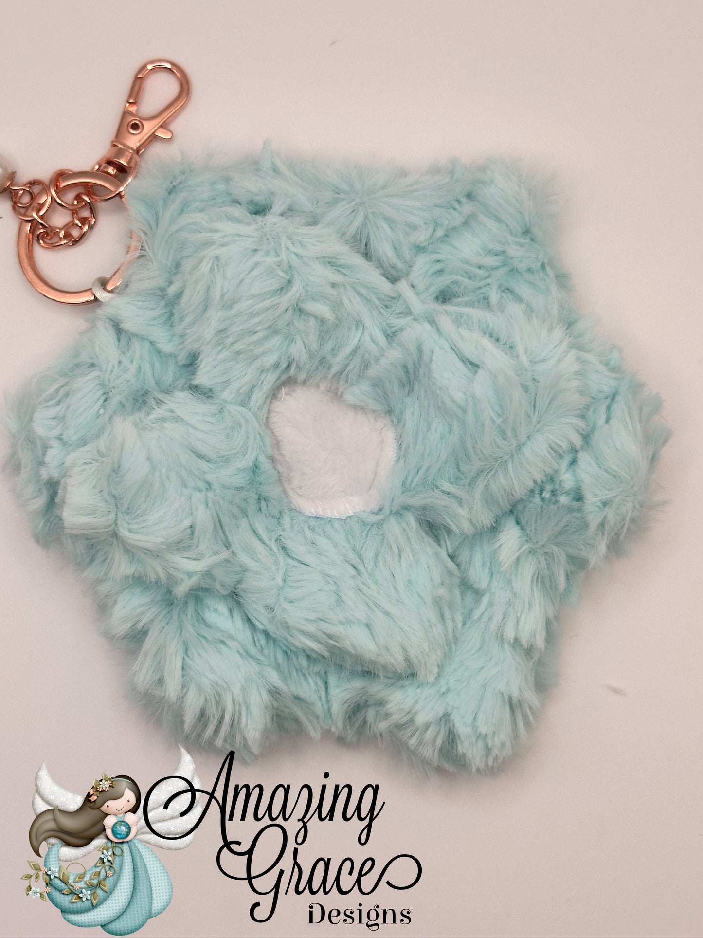 Soft Aqua Minky Flower Keychain - Plush & Fuzzy Charm