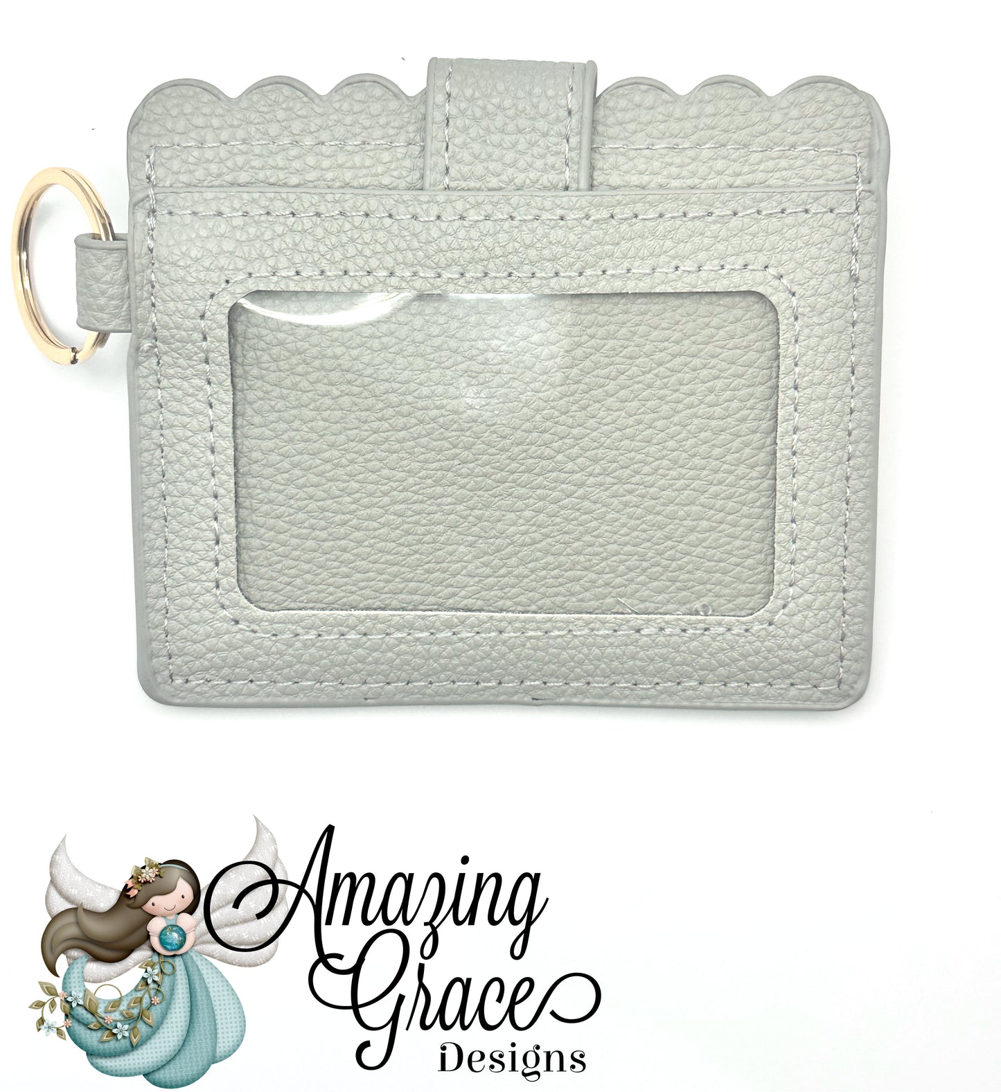Light Gray Textured Scalloped ID and Card Holder with Keychain