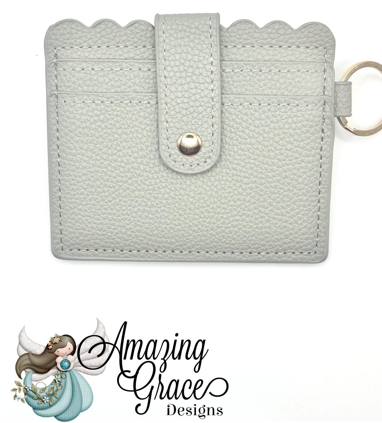 Light Gray Textured Scalloped ID and Card Holder with Keychain